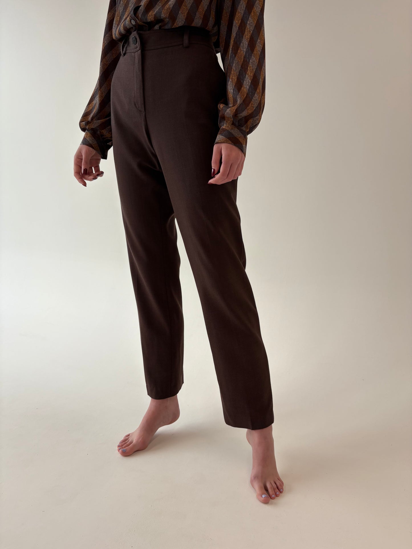 Pantaloni luxury Luisa Spagnioli din lana extrafina strech chocolate brown