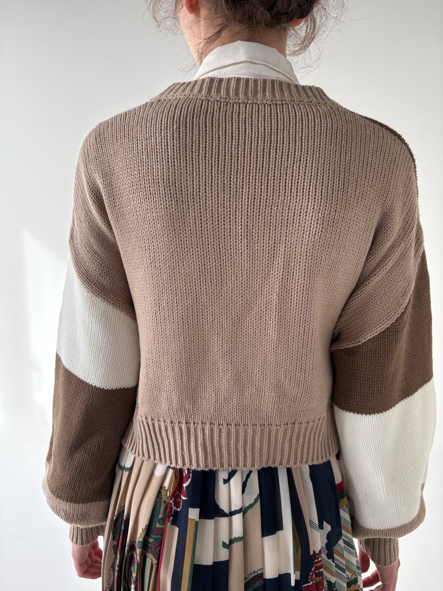 Cardigan gros cu mâneci ample în nuanțe de nude din mix de lana extrafina