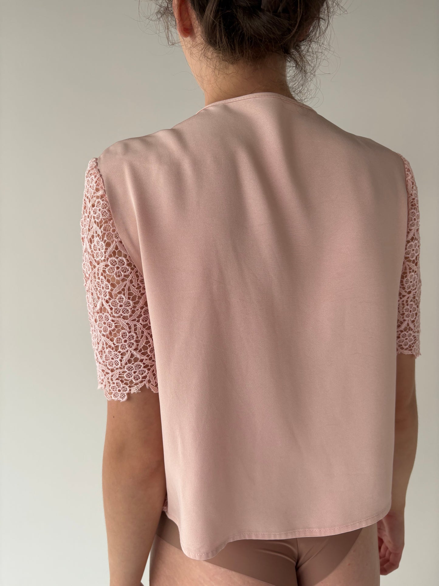 Top italian powder Pink din dantelă macrame de la zi la seară