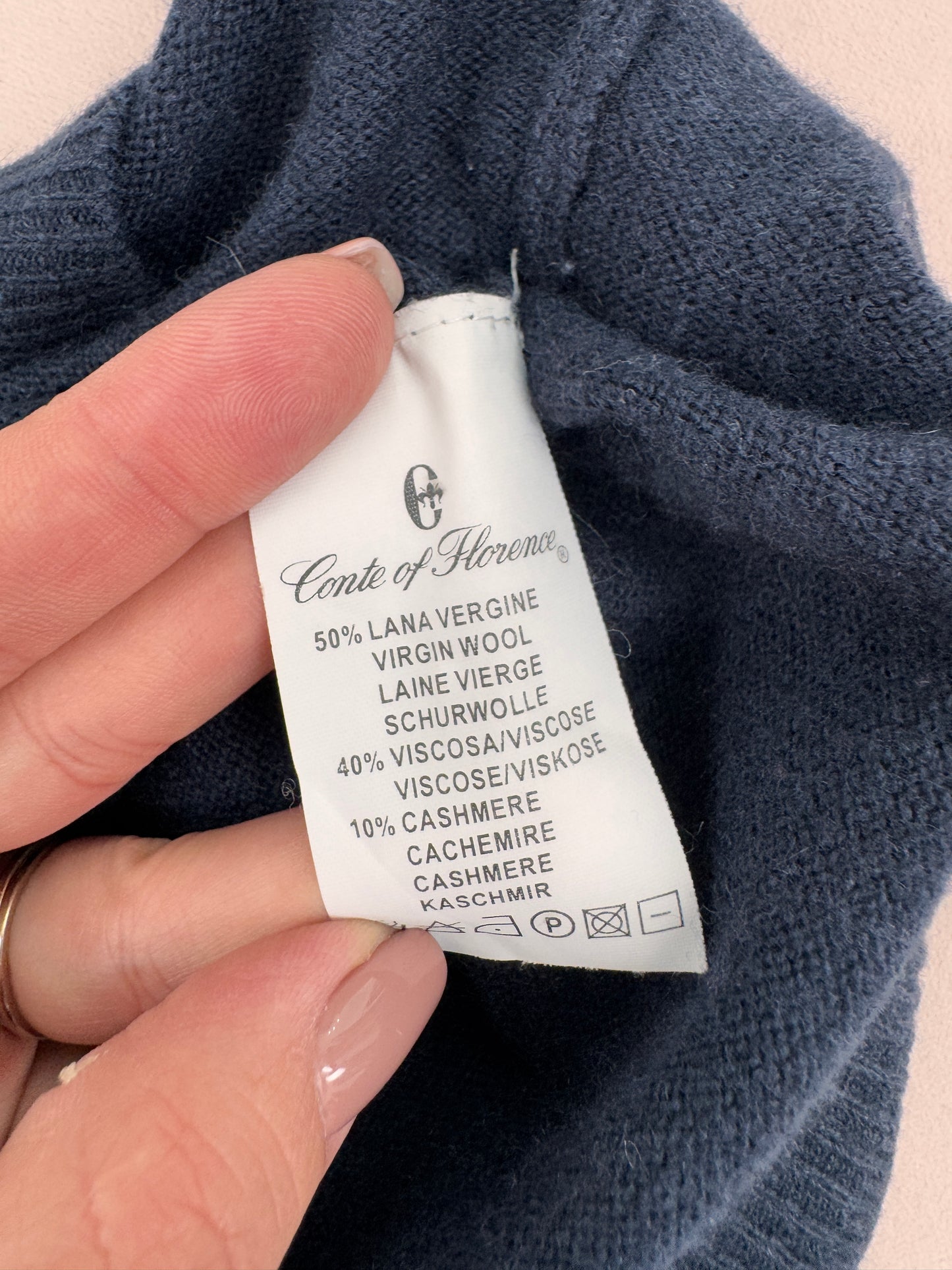 Pulover italian din mix de lana extrafina cu cașmir Navy blue