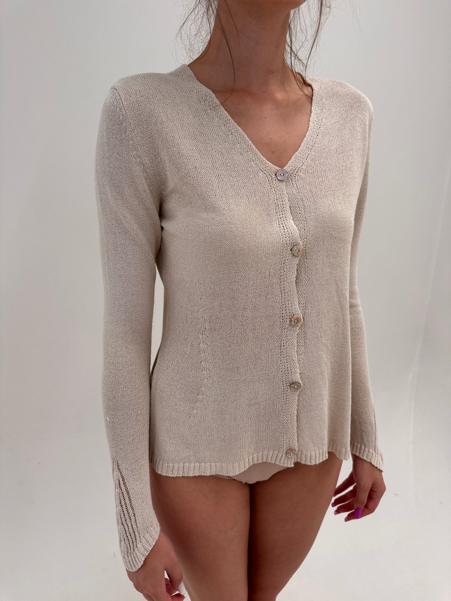 Soft knit superb de vară din in sand nude