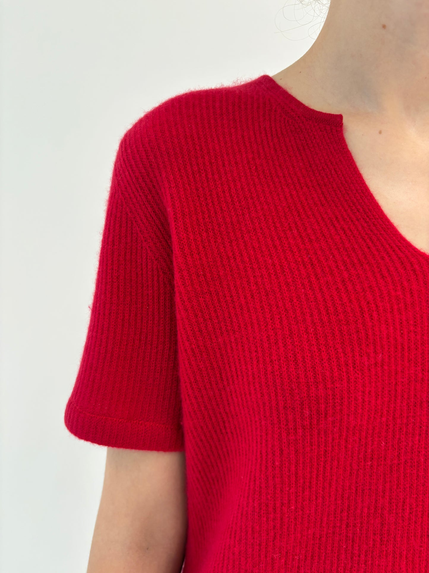 Top din cașmir multiply ribbed high end cherry red