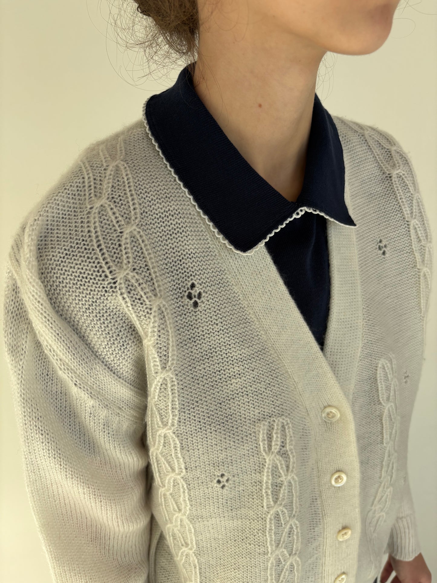 Cardigan vintage luxury din baby mohair butter white