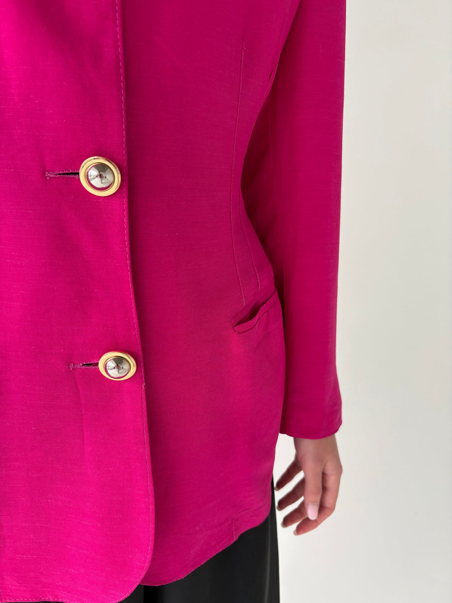 Sacou vintage fucsia cambrat din pânză de in