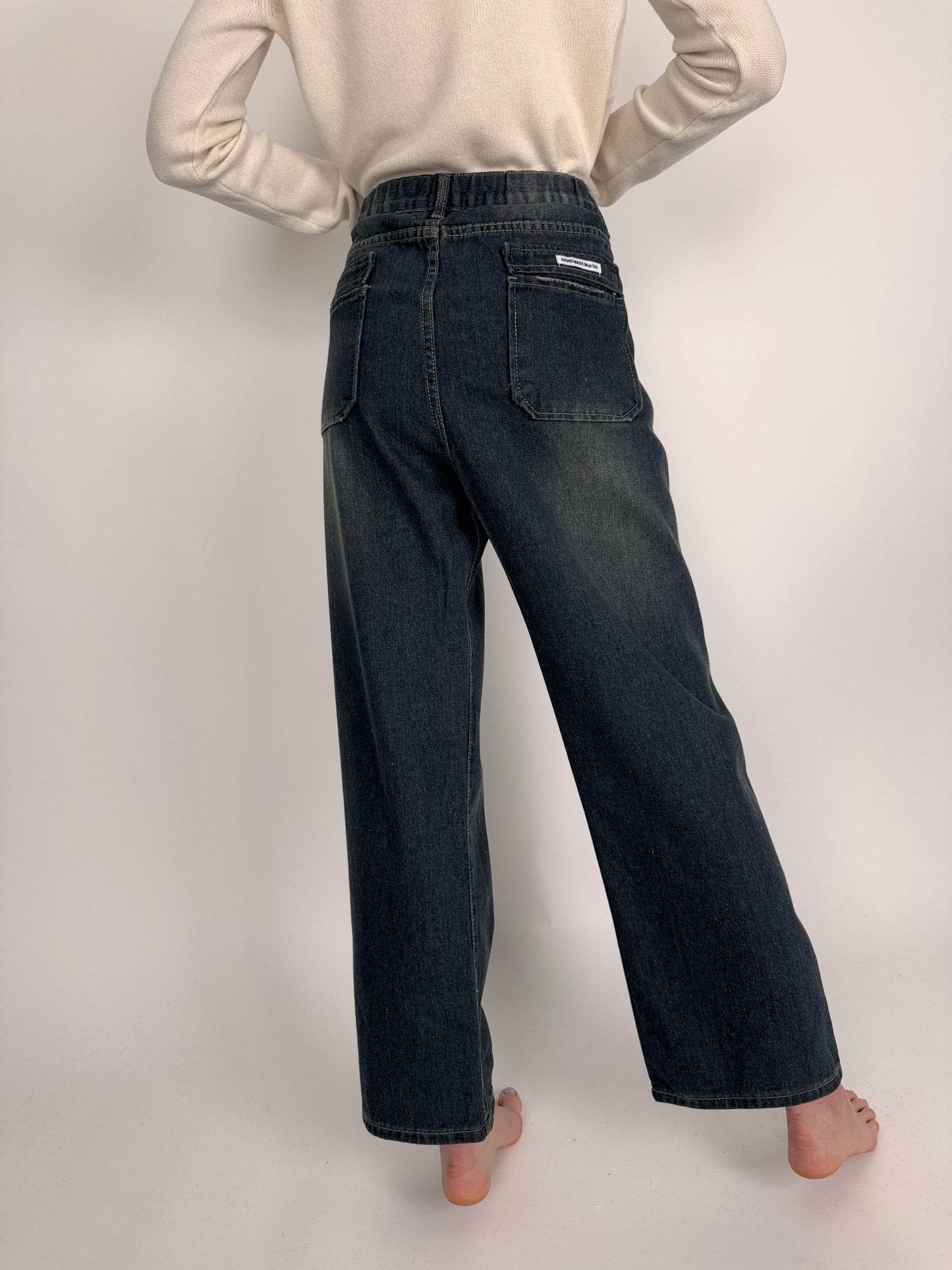 Jeanși Luxury hand made whide leg cu talie ultra înaltă elastică