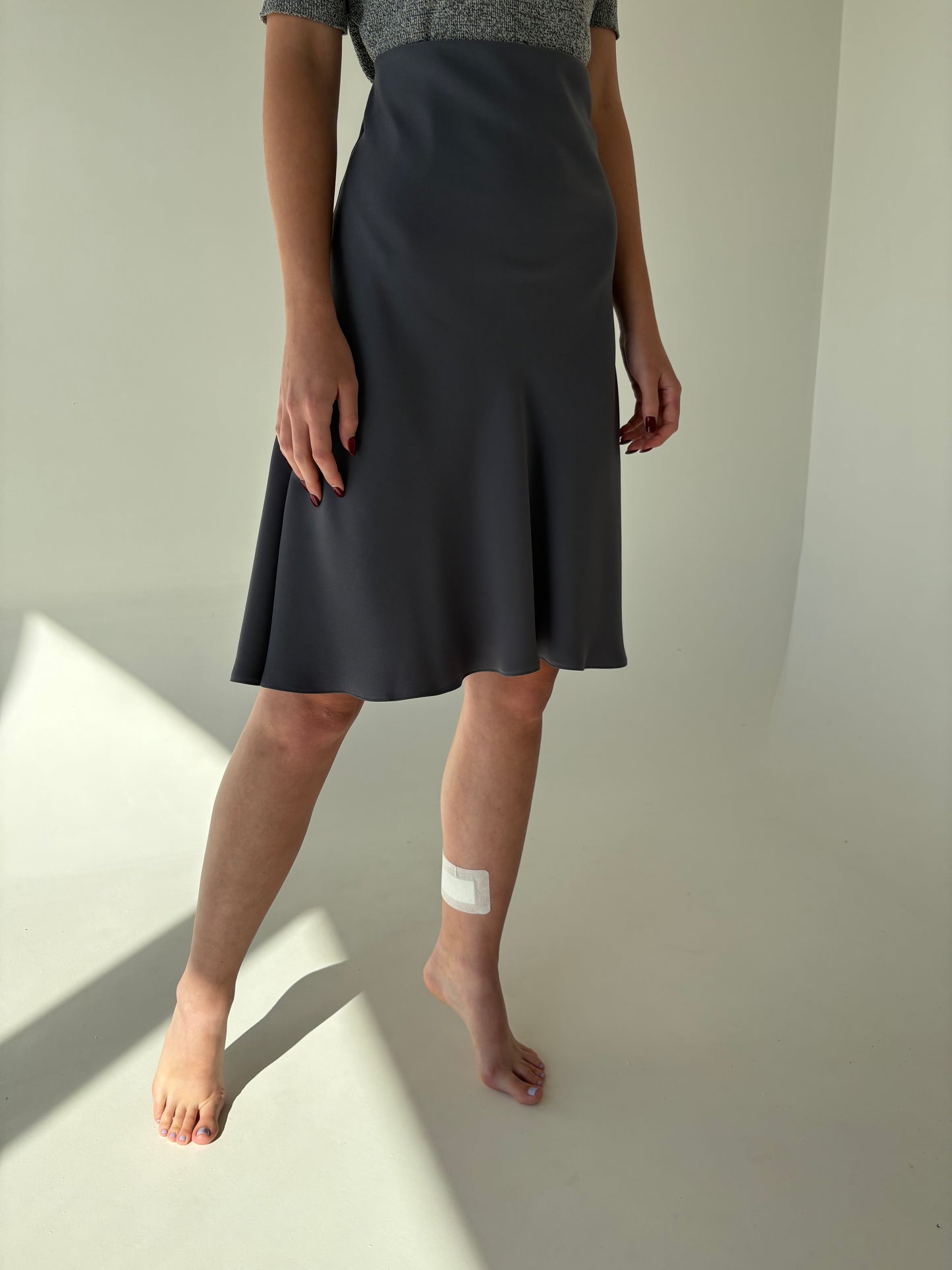 Fustă steel gray în bie din Georgette plin de brand premium italian