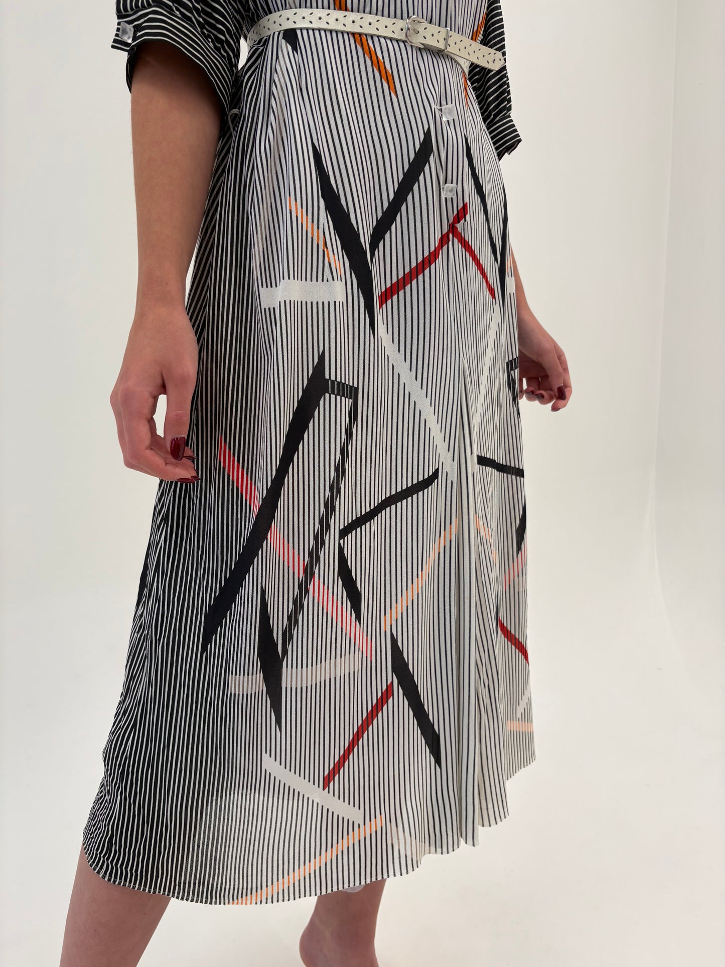 Rochie vintage cu print geometric din jerse extrafin