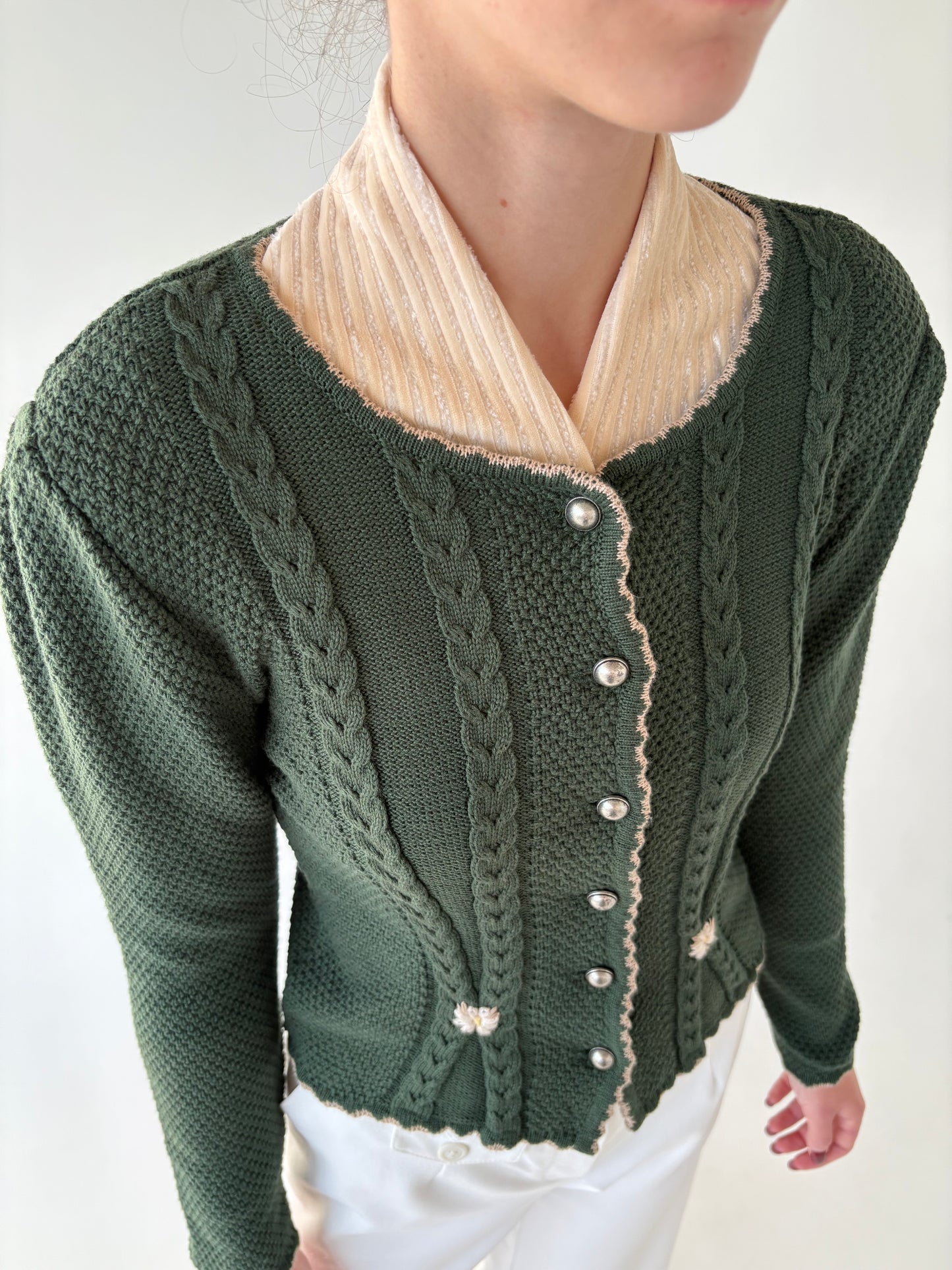 Cardigan vintage excepțional cambrat forest green