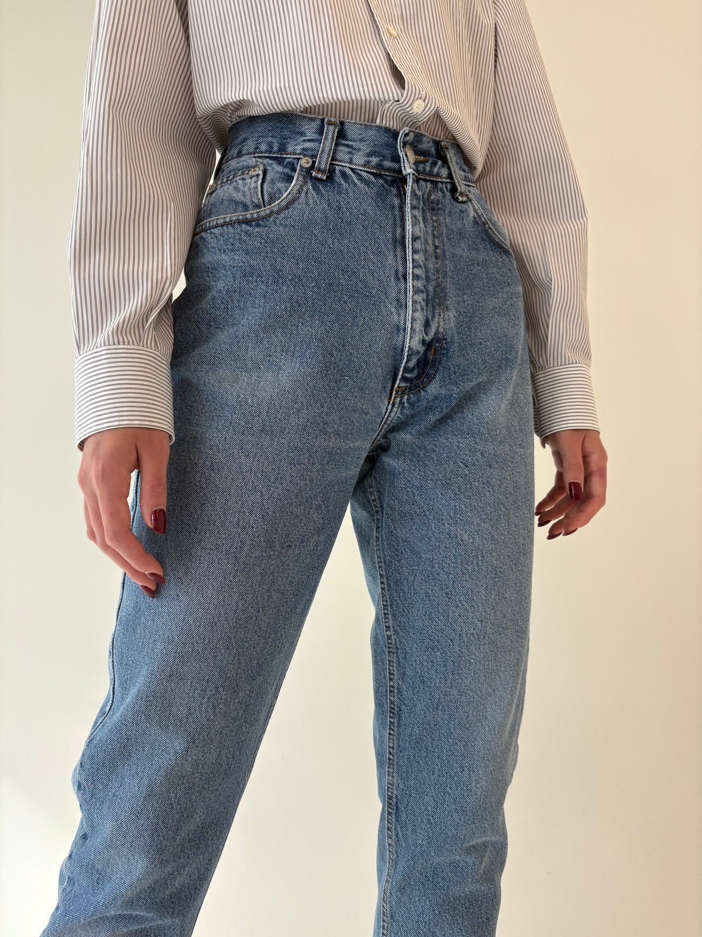 Jeans vintage petite ușor structurați cu talie ultra înaltă