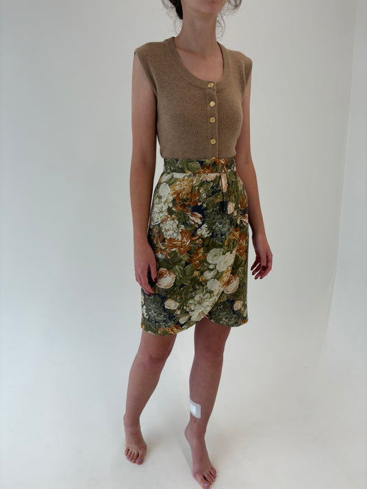 Fustă vintage excepțională cu prin floral superb din lana extrafina