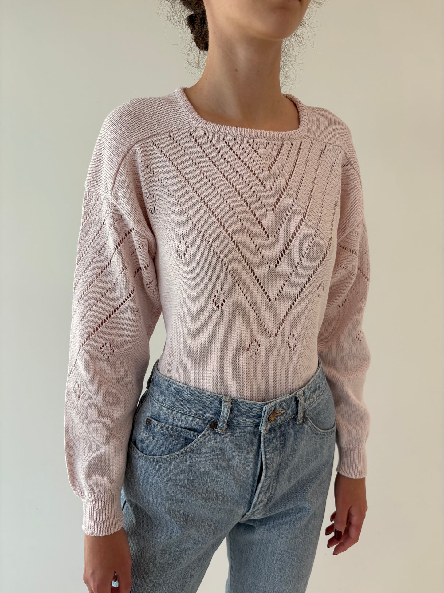 Pulover de brand luxury de tricotaje Italian powder pink din bumbac de gramaj mare