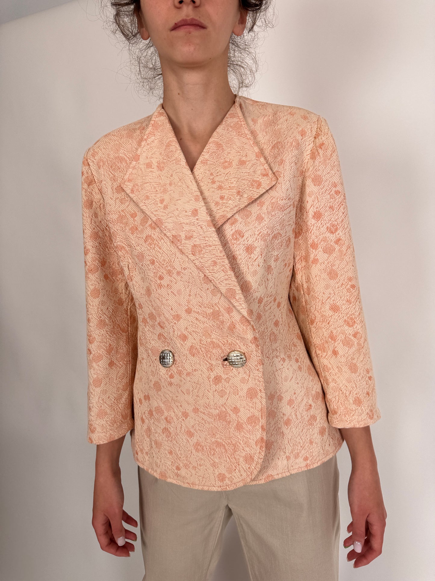 Sacou vintage cambrat din brocart în culori pudrate