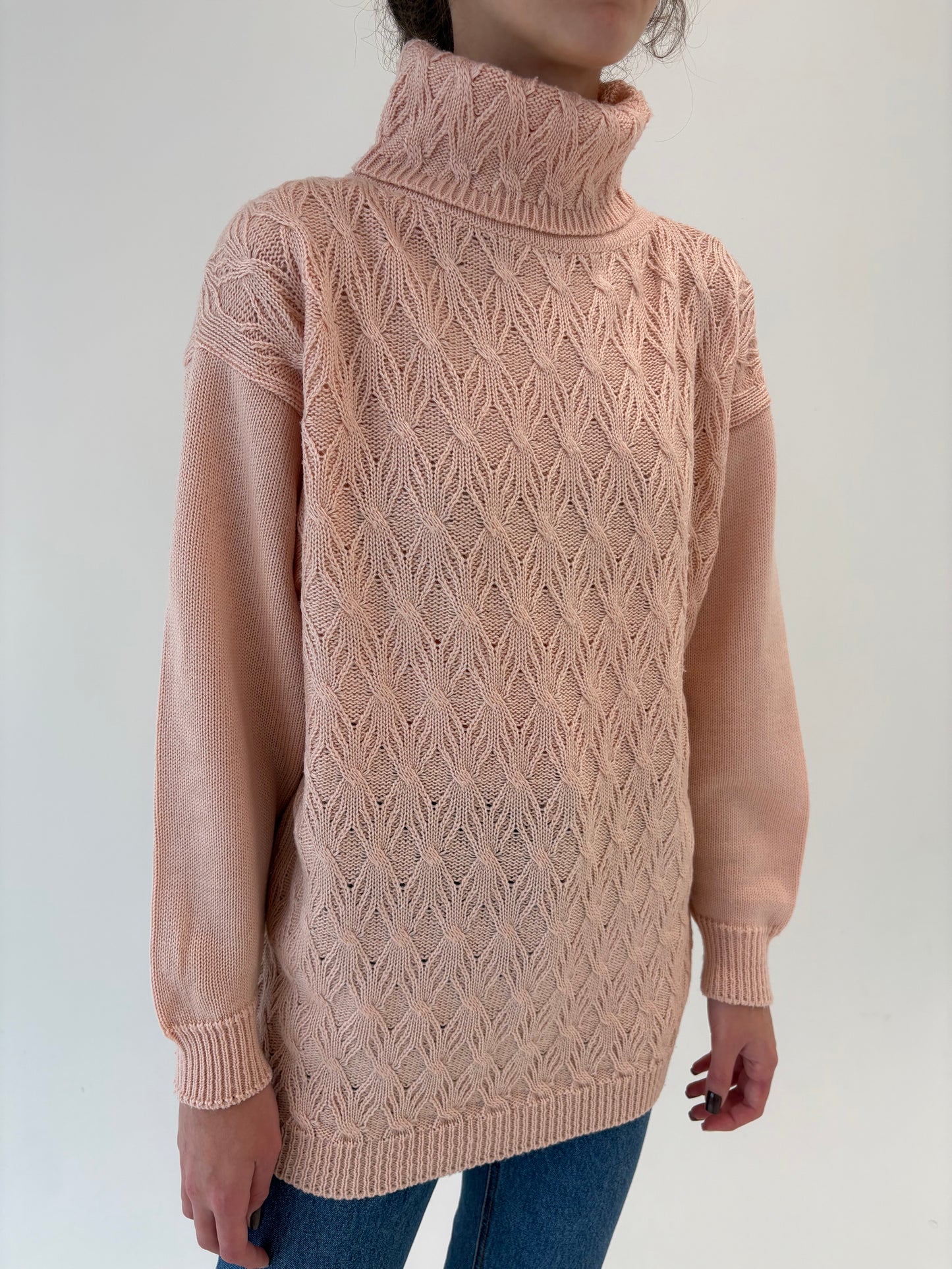 Maleta vintage texturată powder pink din lana extrafina în croi lejer