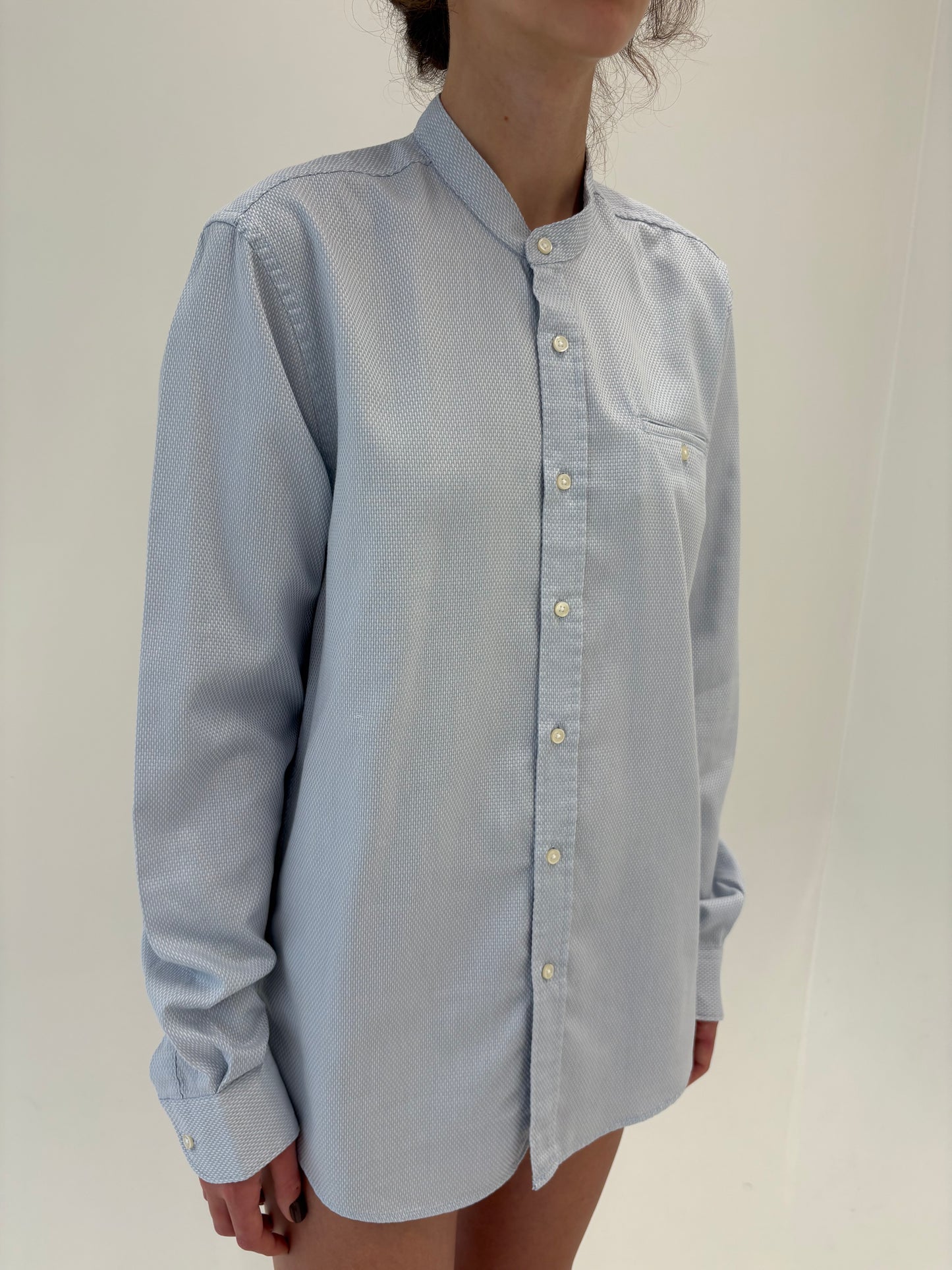 Cămașa baby blue din poplin gros excepțional cu guler rusesc