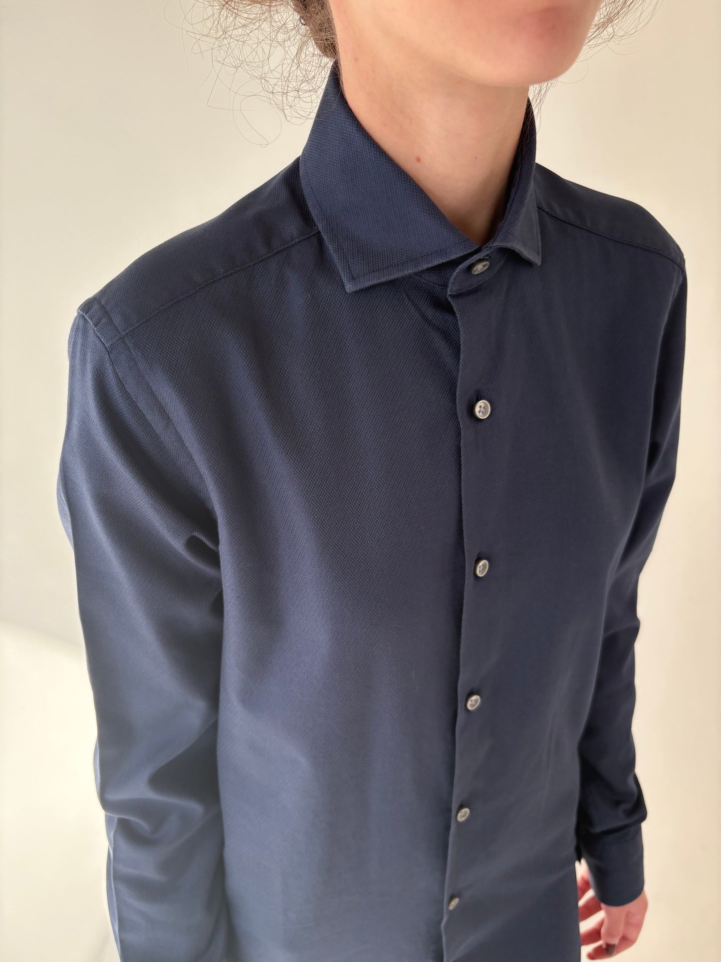 Cămașa premium tall Navy blue din poplin gros de bumbac