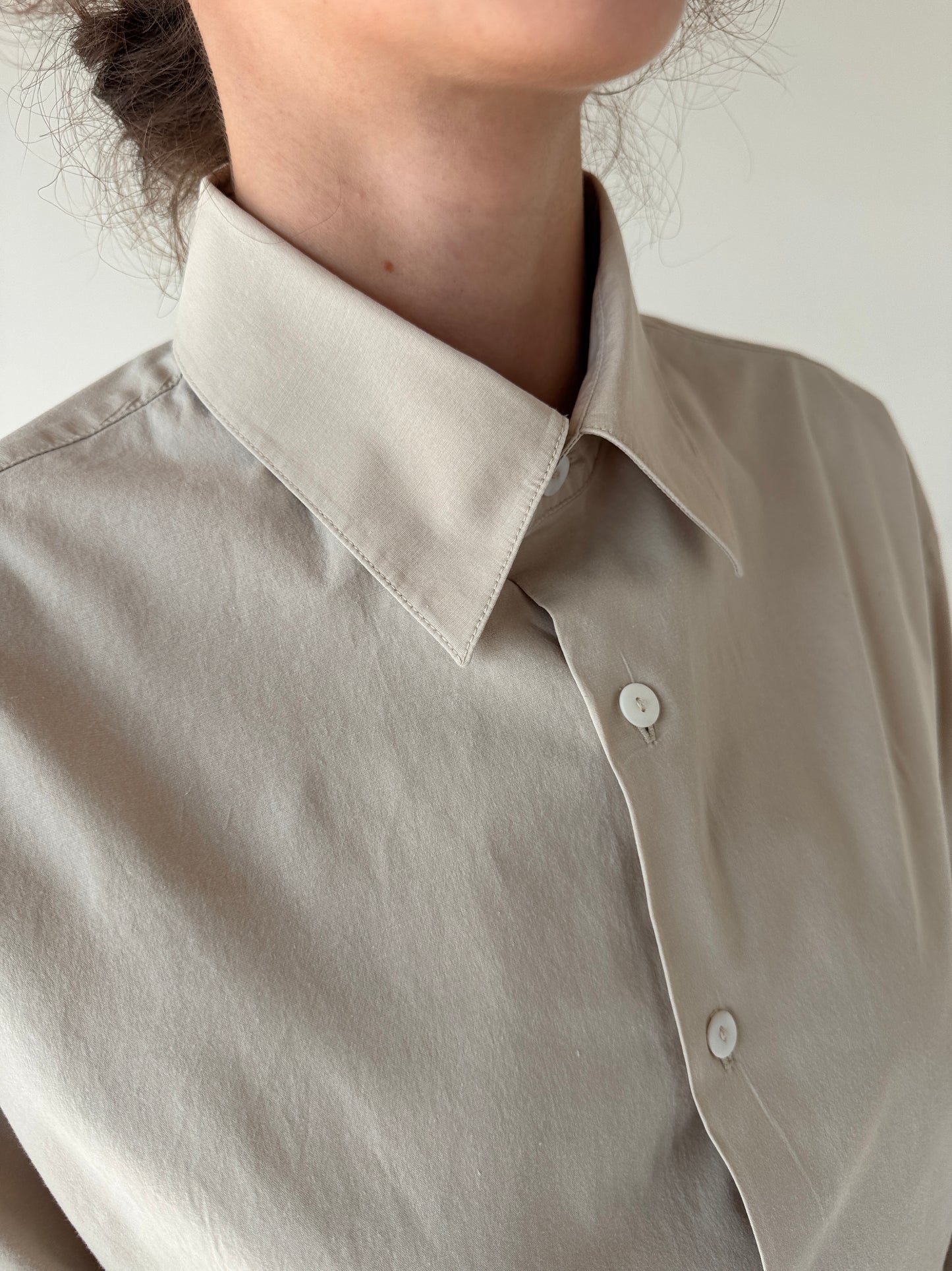Cămașa premium Stefanel light nude din poplin ușor strech de bumbac