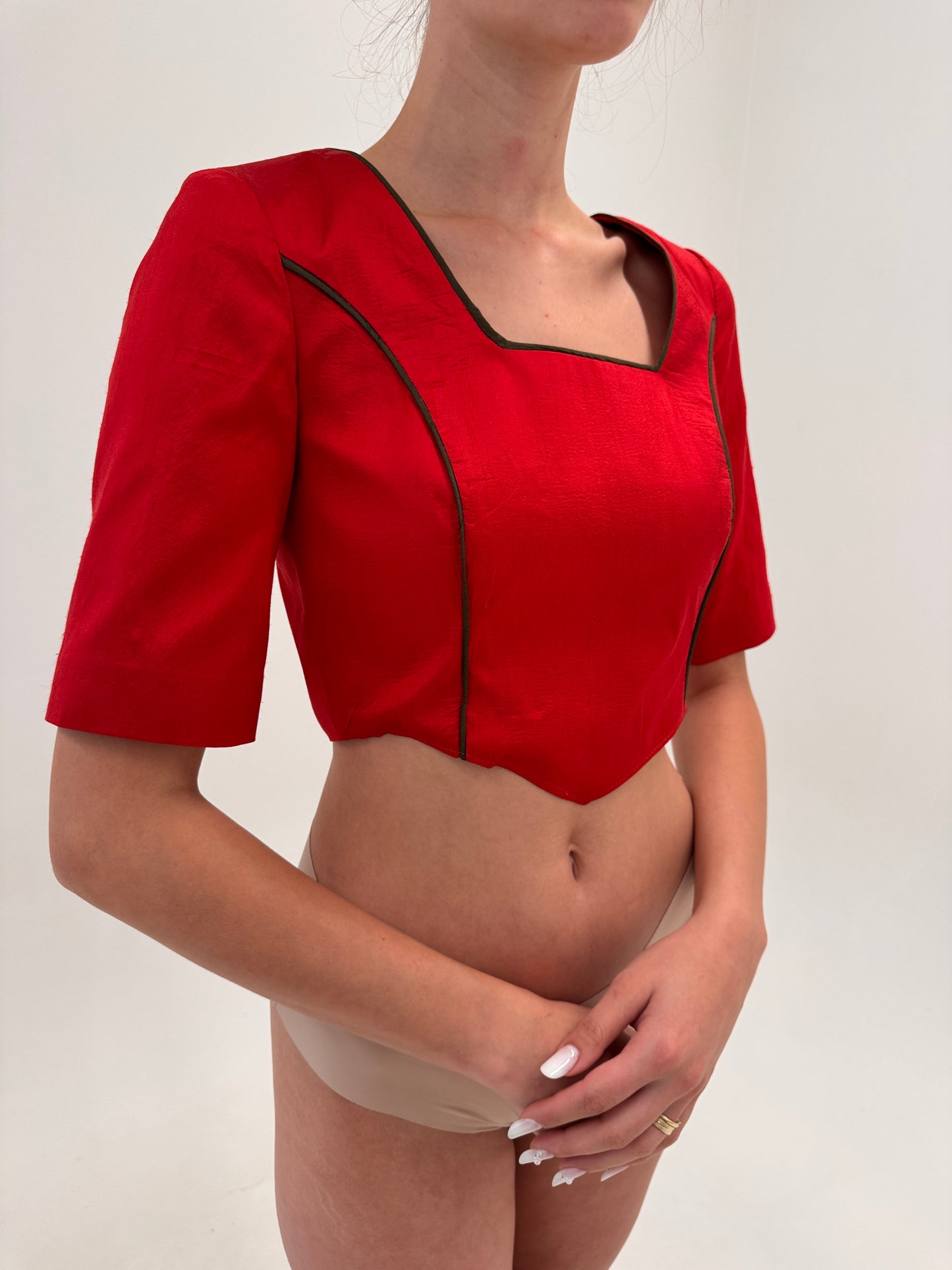 Corsaj din mătase naturală dupioni cherry red