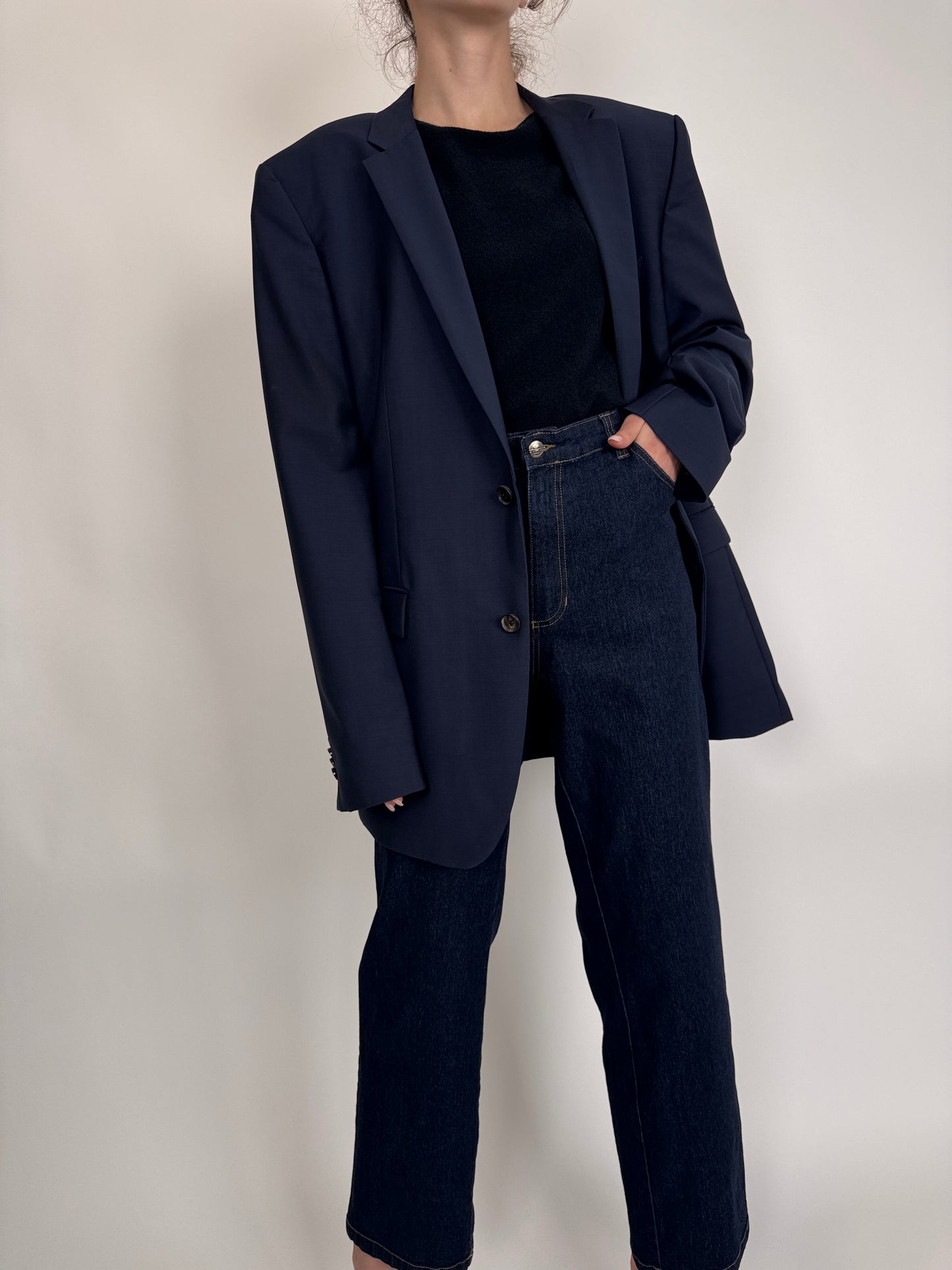 Sacou tall Hugo Boss Navy blue din stofita de vară
