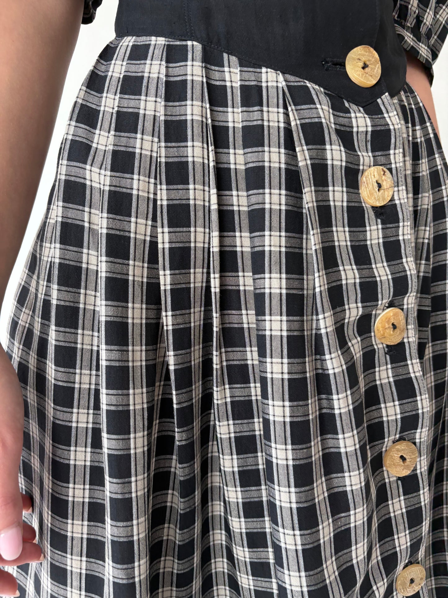 Rochie vintage din pânză cu corsaj și buzunare