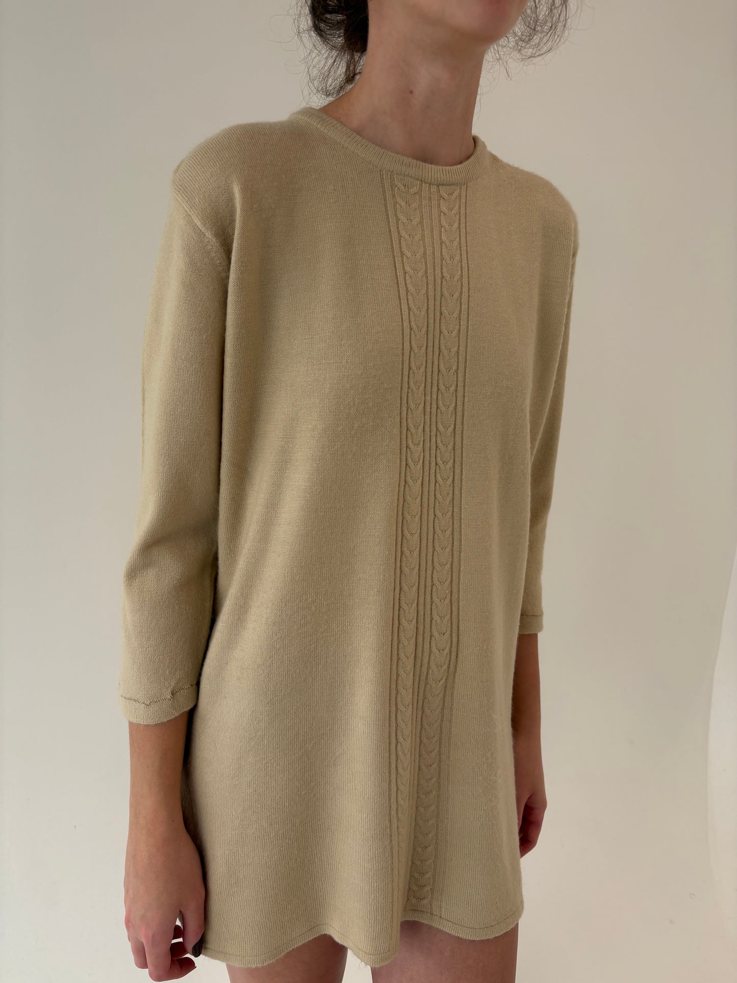 Pulover italian camel petite din lana merino extrafina cu elastan