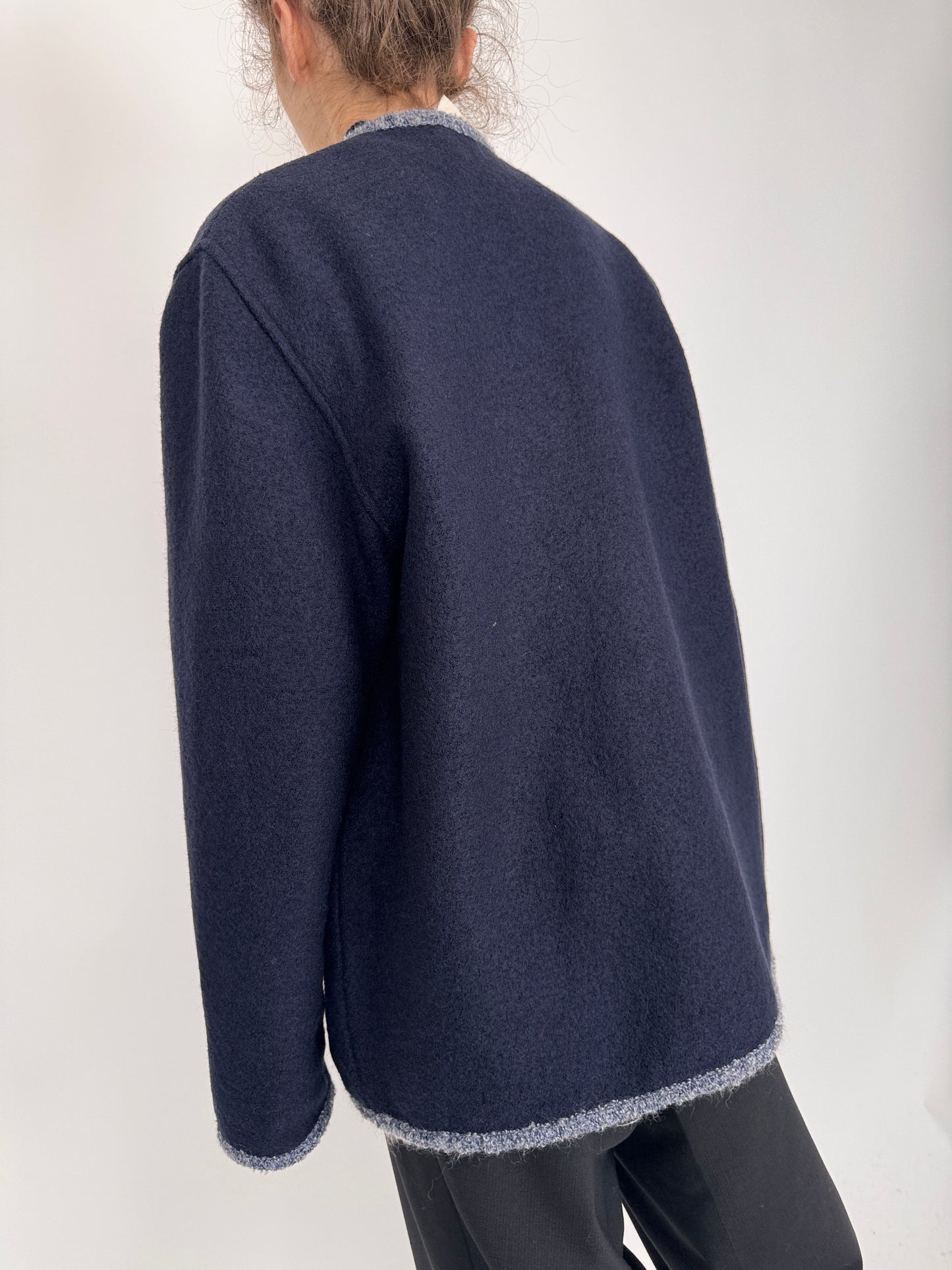 Jacheta tall din lana pura plină extrafina dark navy