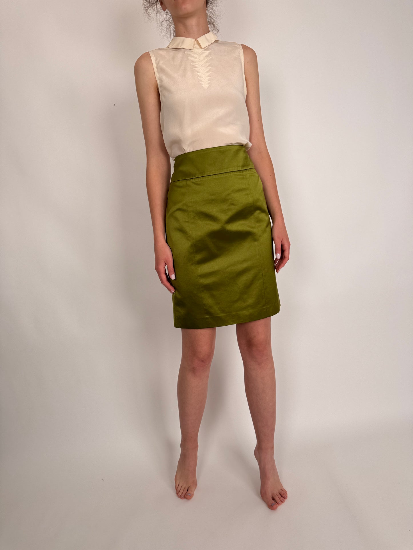 Fustă Hugo Boss seaweed green satinata