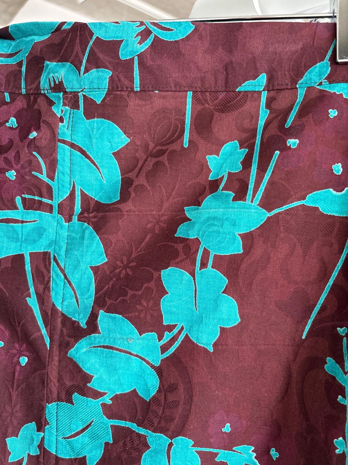 Fustă maxi tall petrecuta din canvas de bumbac plum orange cu print aqua