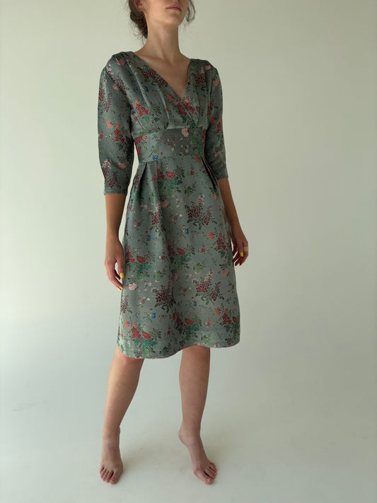 Rochie vintage de colecție din anii 60 din jacquard moale de mătase naturală