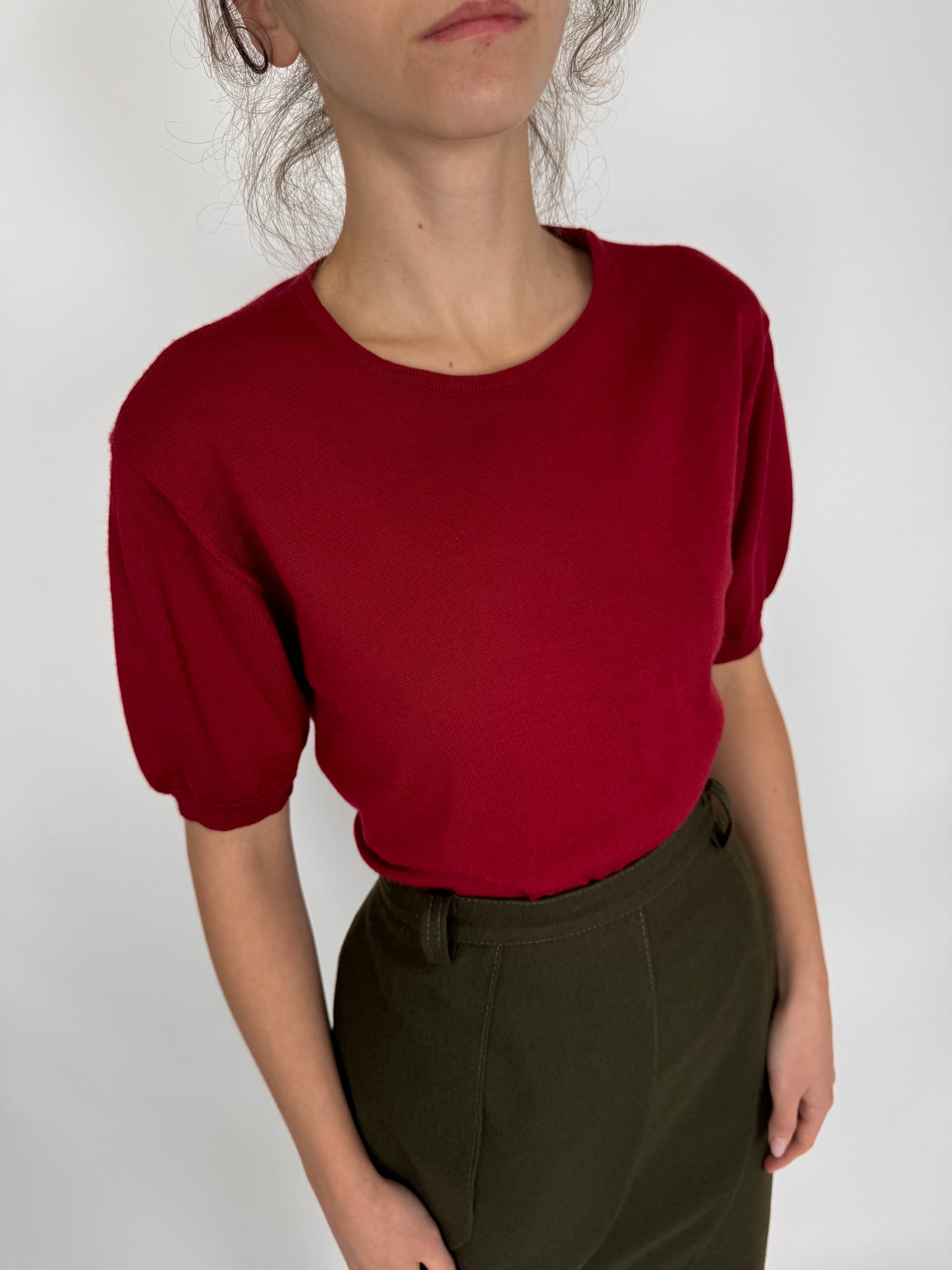 Top maroon red din lana extrafina