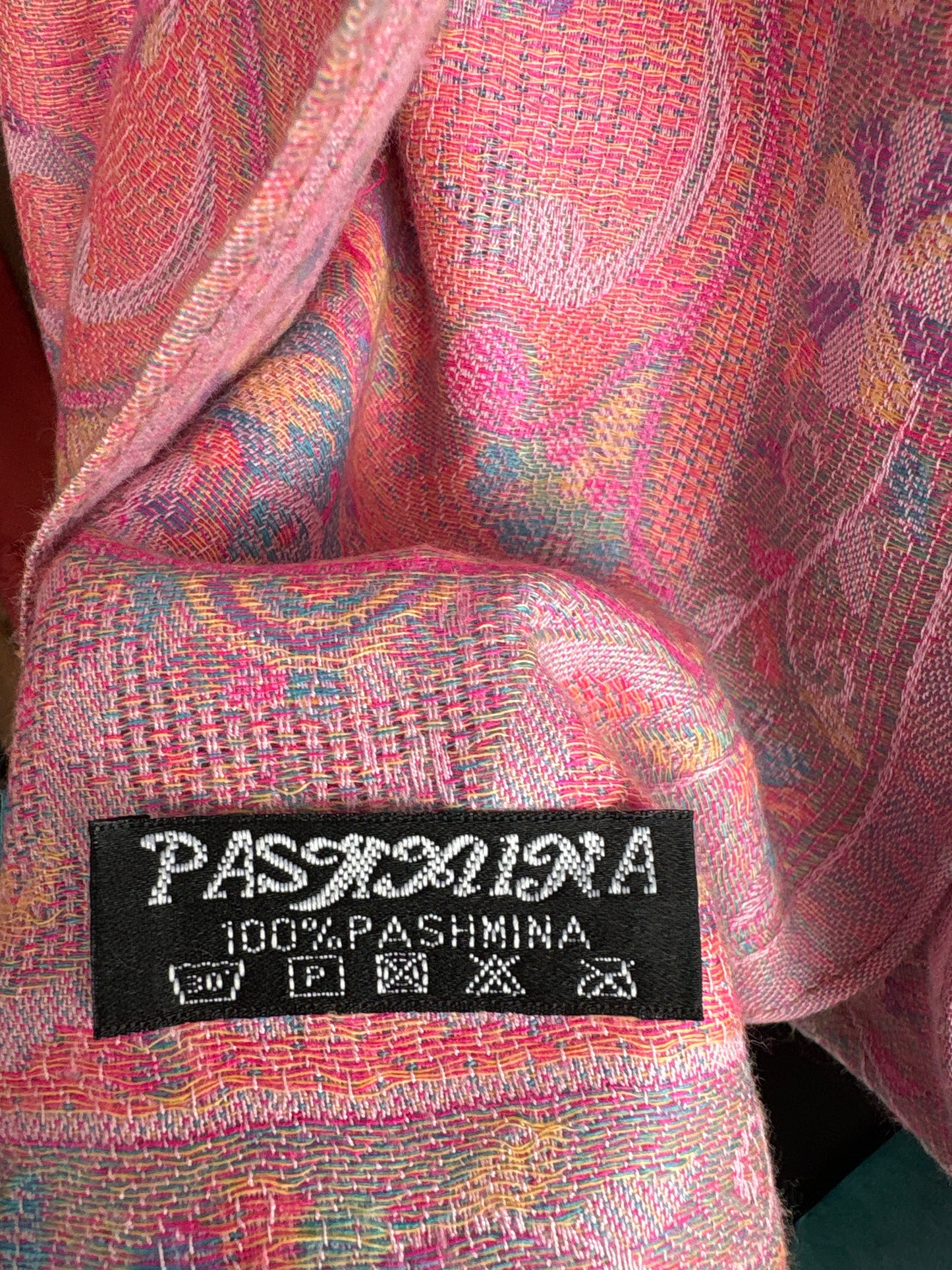 Shawl roz pudrat din cașmir cu print paisley în culori pastelate