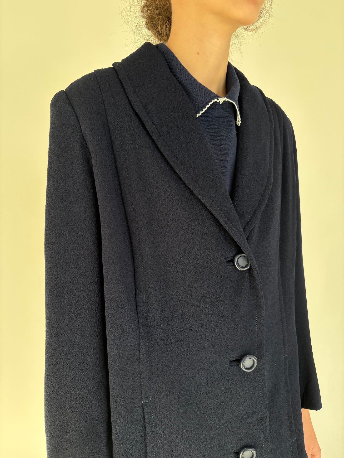 Palton vintage petite Navy blue din lana ușor structurată