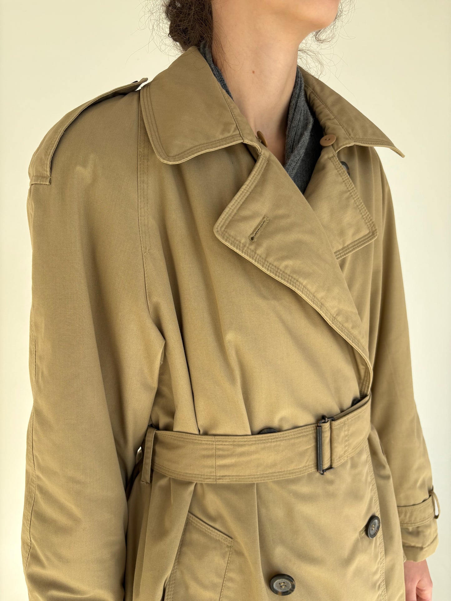 Trench vintage camel petite cu liner detașabil de lana extrafina