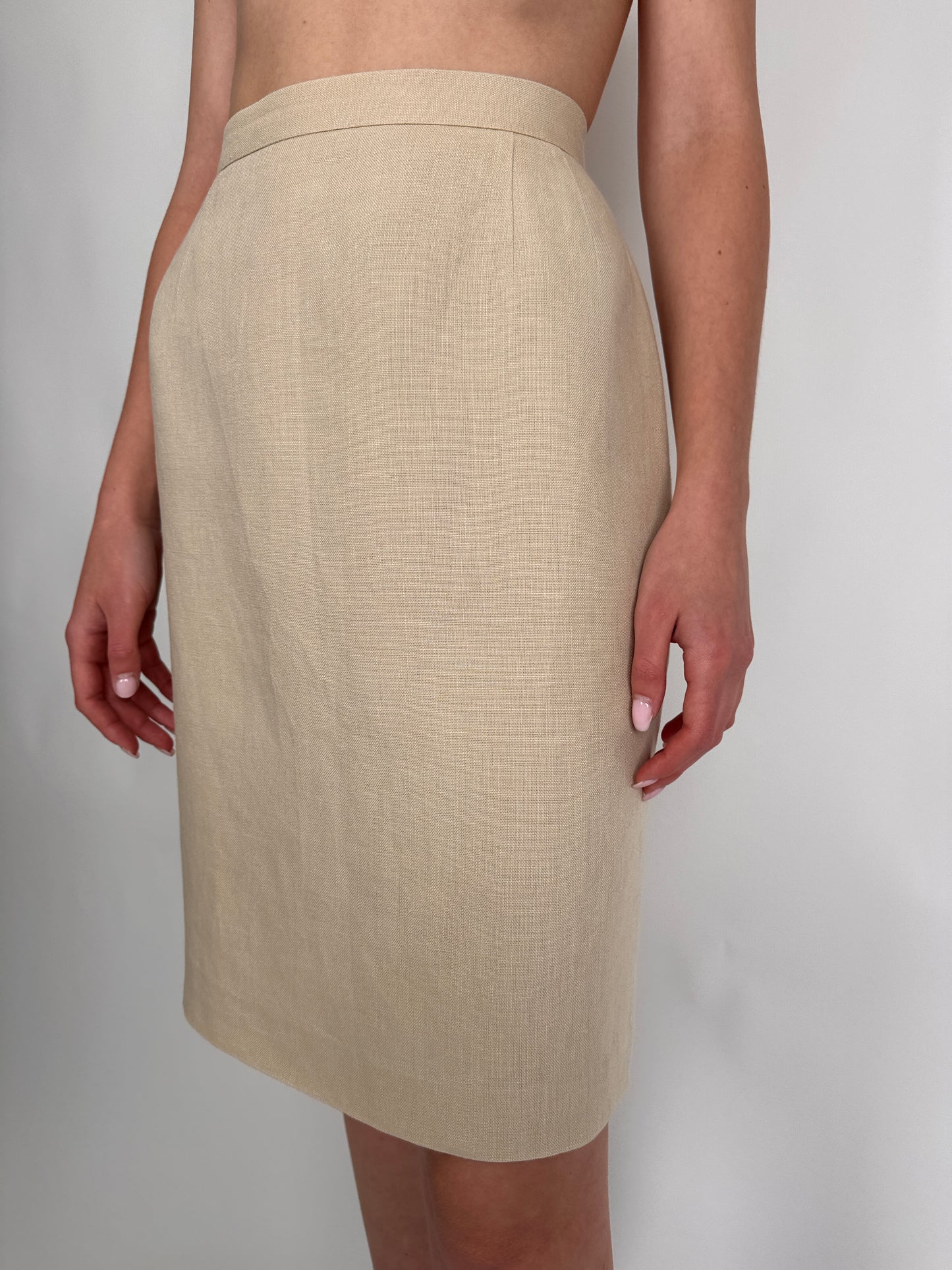 Fustă Valentino beige din în cu talie ultra înaltă marcată