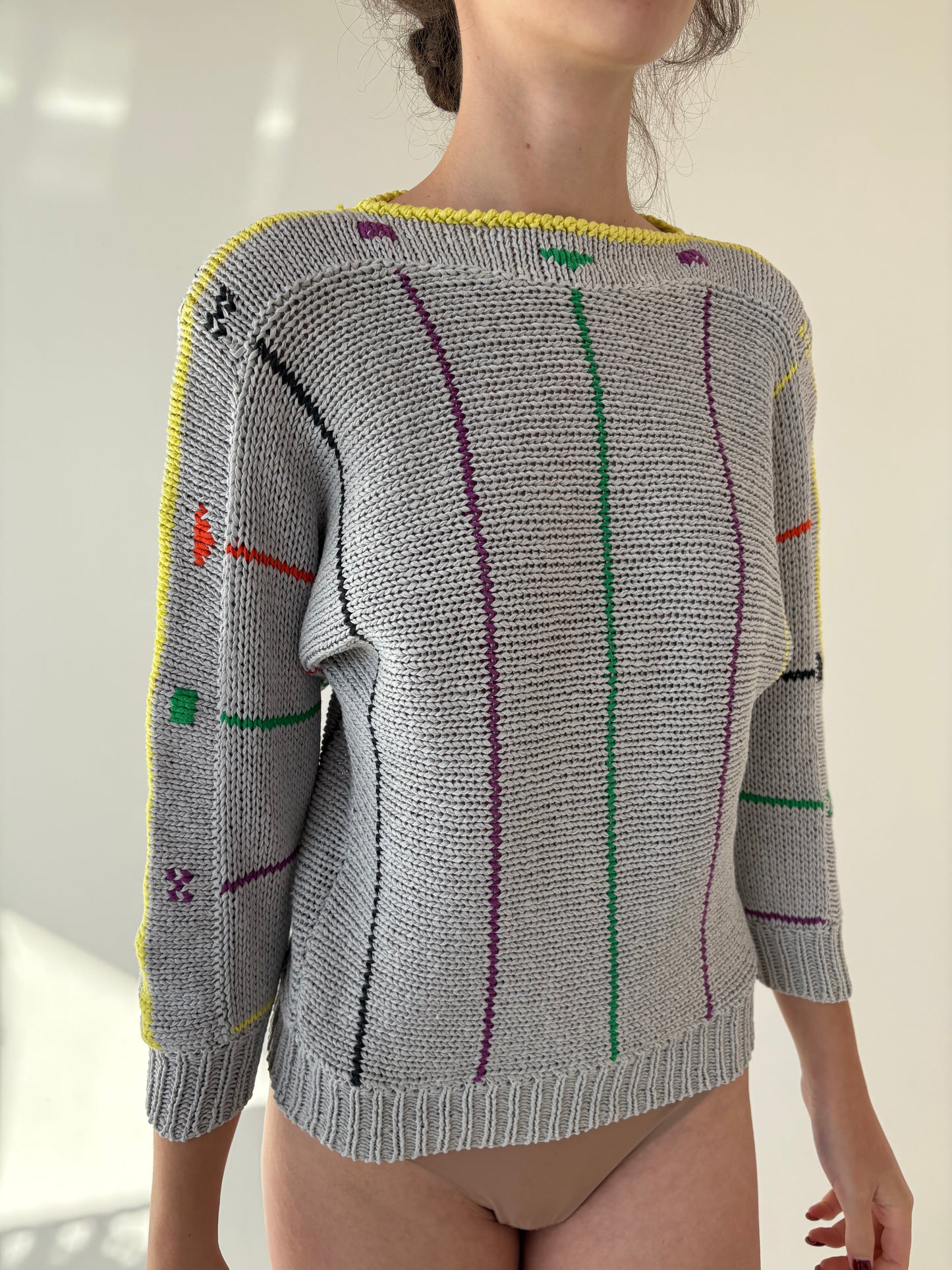 Pulover vintage din bumbac greu de gramaj super mare cu mânecă fluture