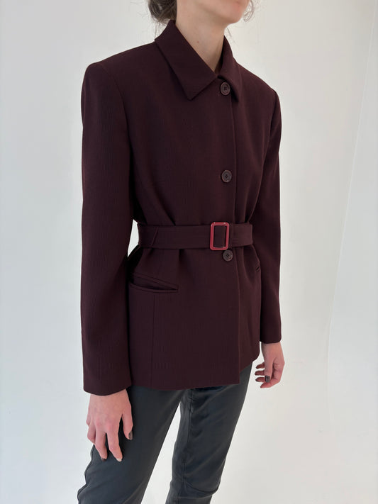 Jacheta dark burgundy cu talie marcată din stofă de lana extrafina