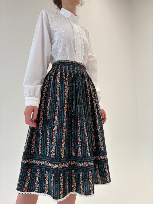 Fustă vintage super amplă cu print floral și talie ultra înaltă marcată