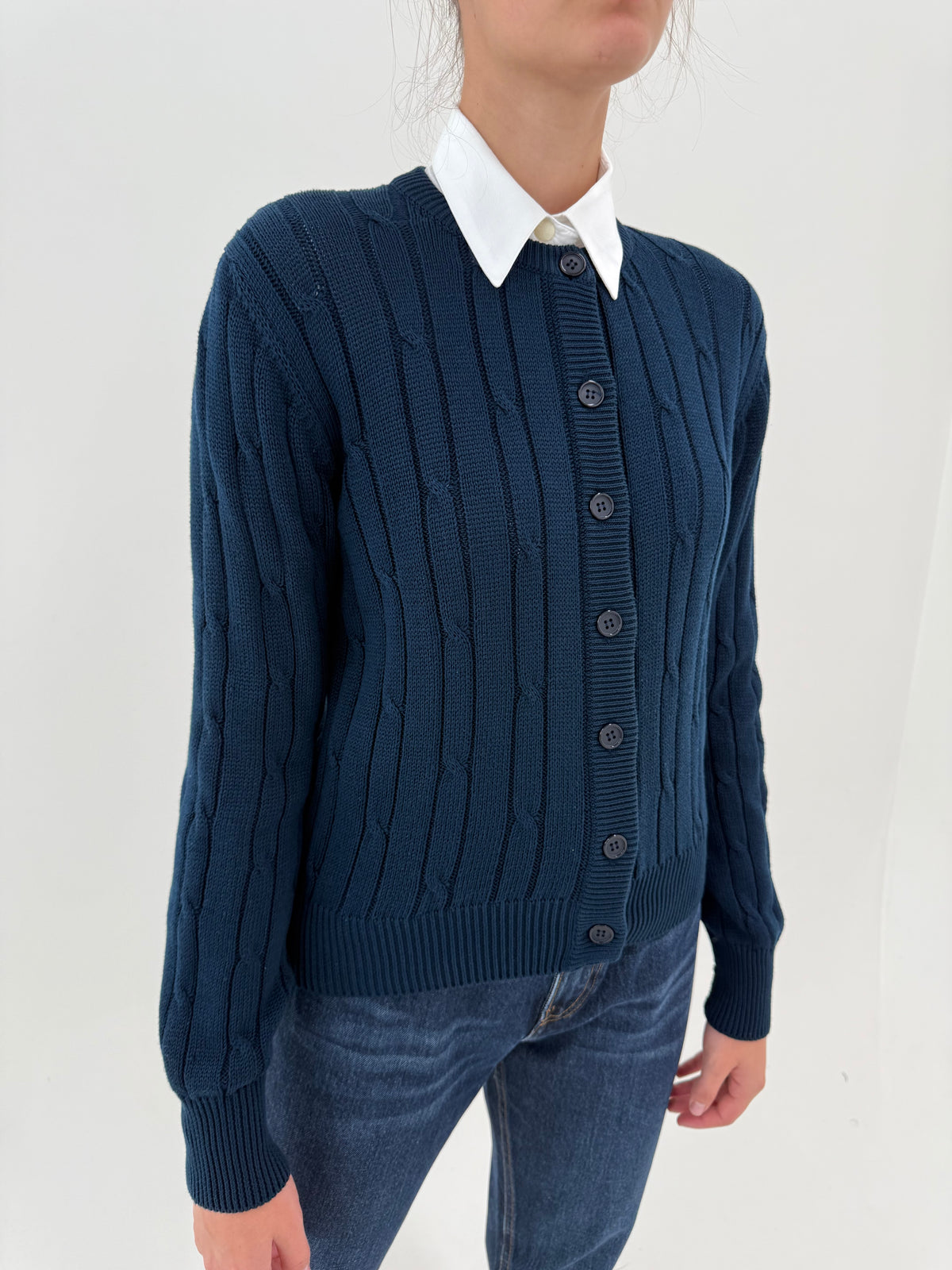 Cardigan old vintage italian cu torsade din bumbac greu excepțional de gramaj mare
