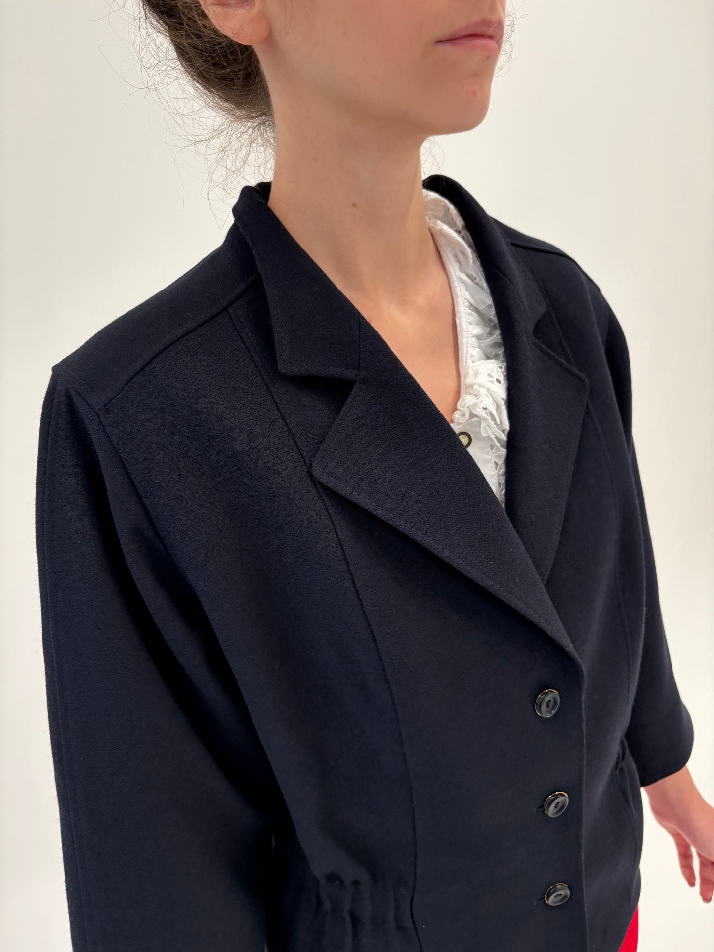 Sacou vintage Navy din lana extrafina cu talie marcată elastică