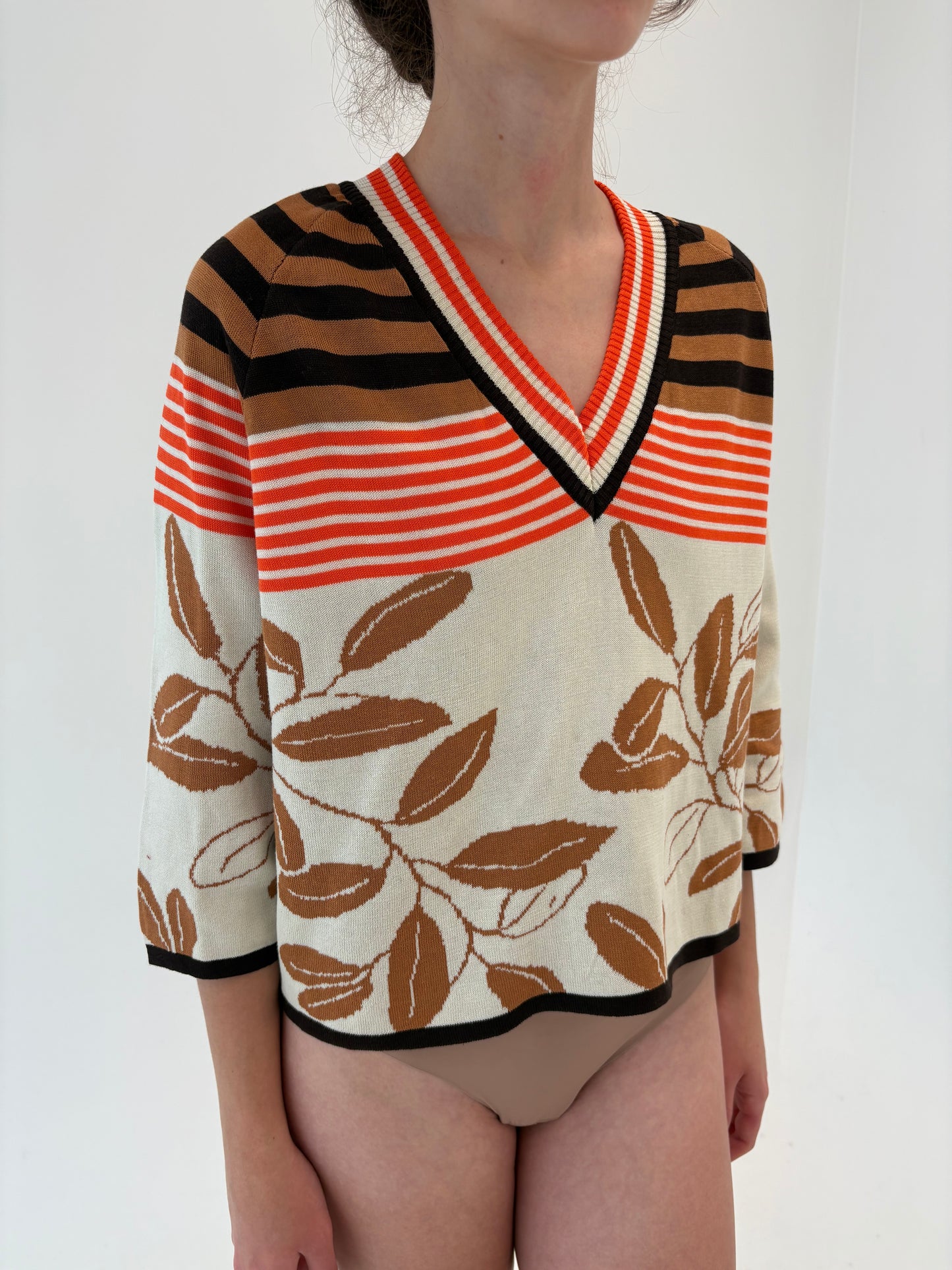 Top super premium cu print maximalist din tricot de gramaj mare