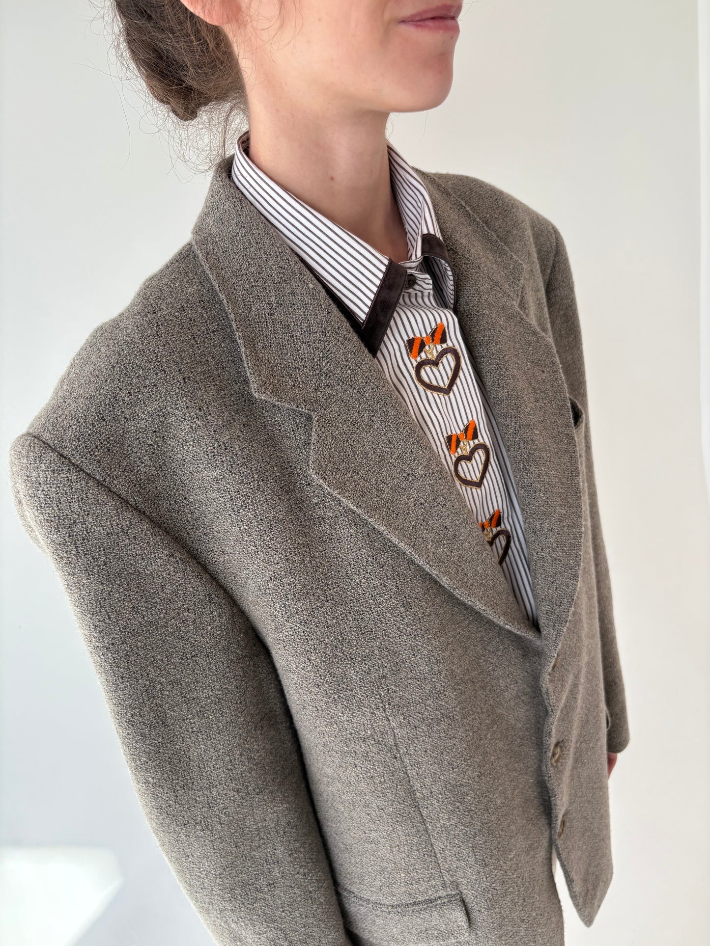 Sacou vintage grej din boucle scurt de lana extrafina