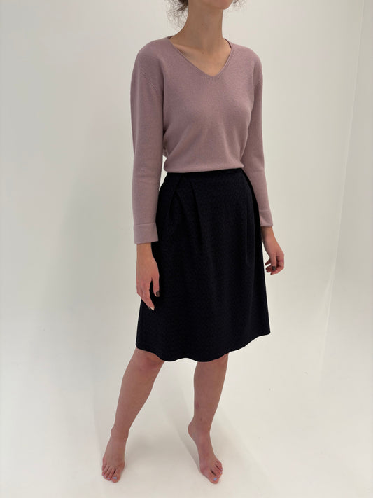 Fustă de la zi la seară din brocart de lana extrafina Navy cu negru