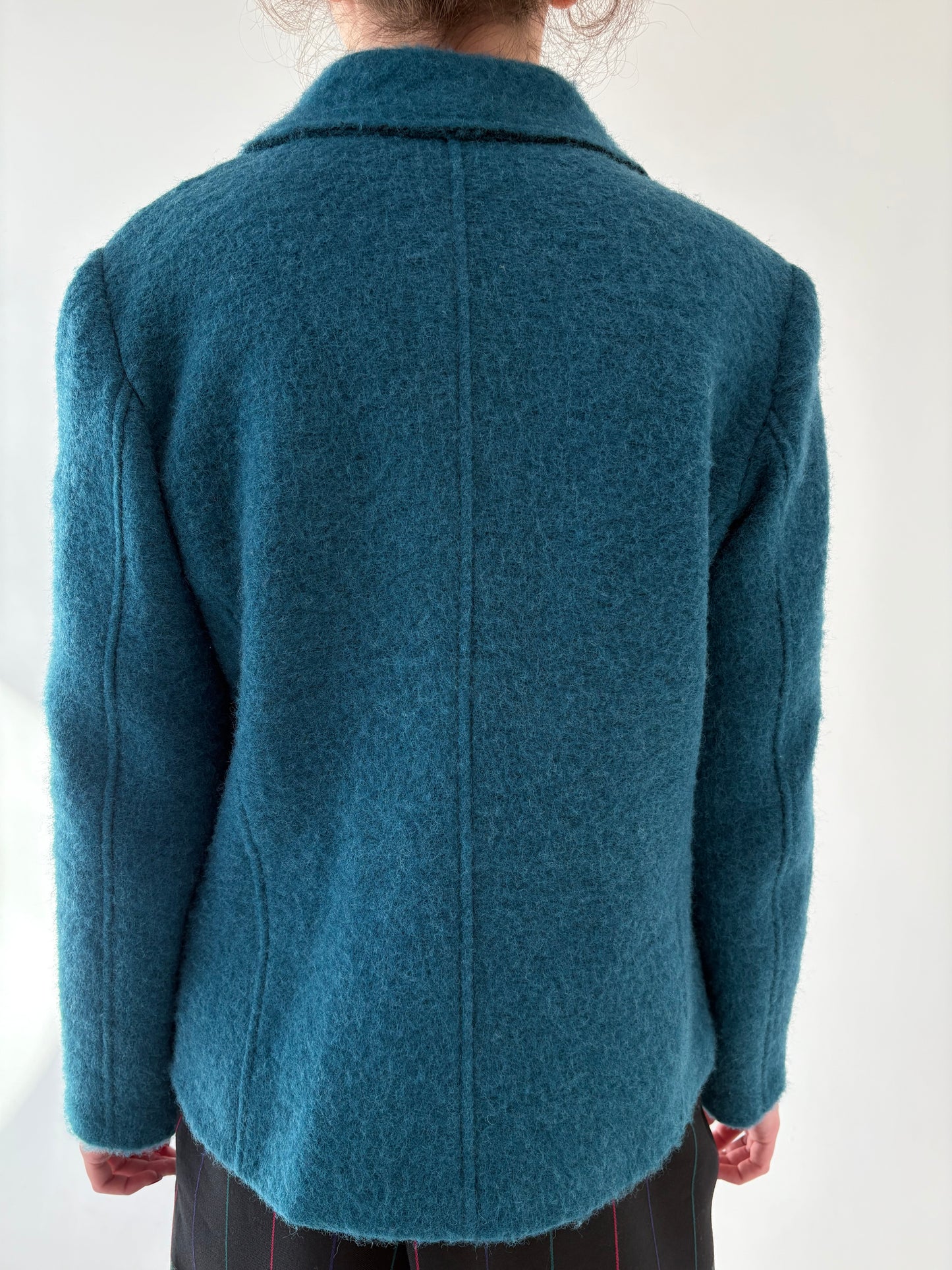 Sacou dark turquoise confort din boiled wool în croi ușor cambrat