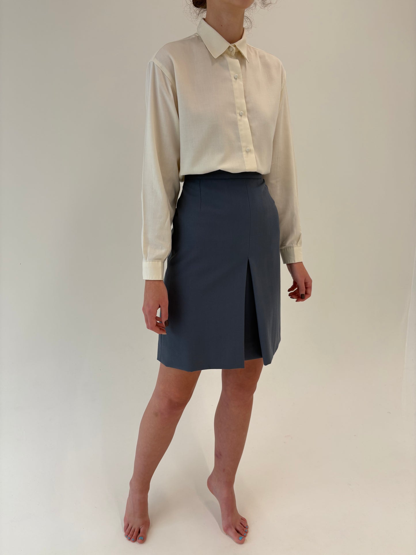 Deux piece italian din lana extrafina structurată dusty baby blue