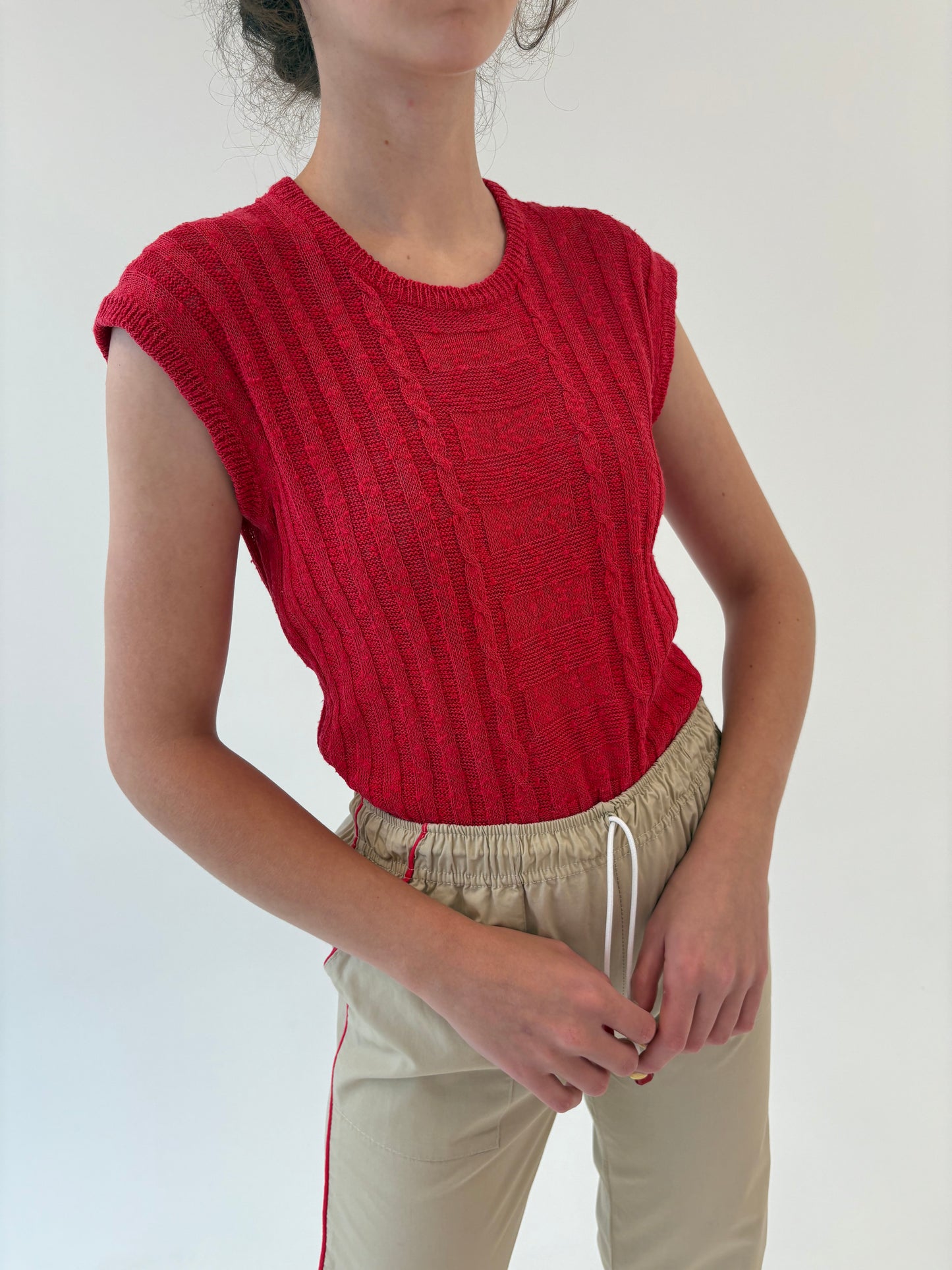 Top old vintage italian din jerse cherry red excepțional de bumbac