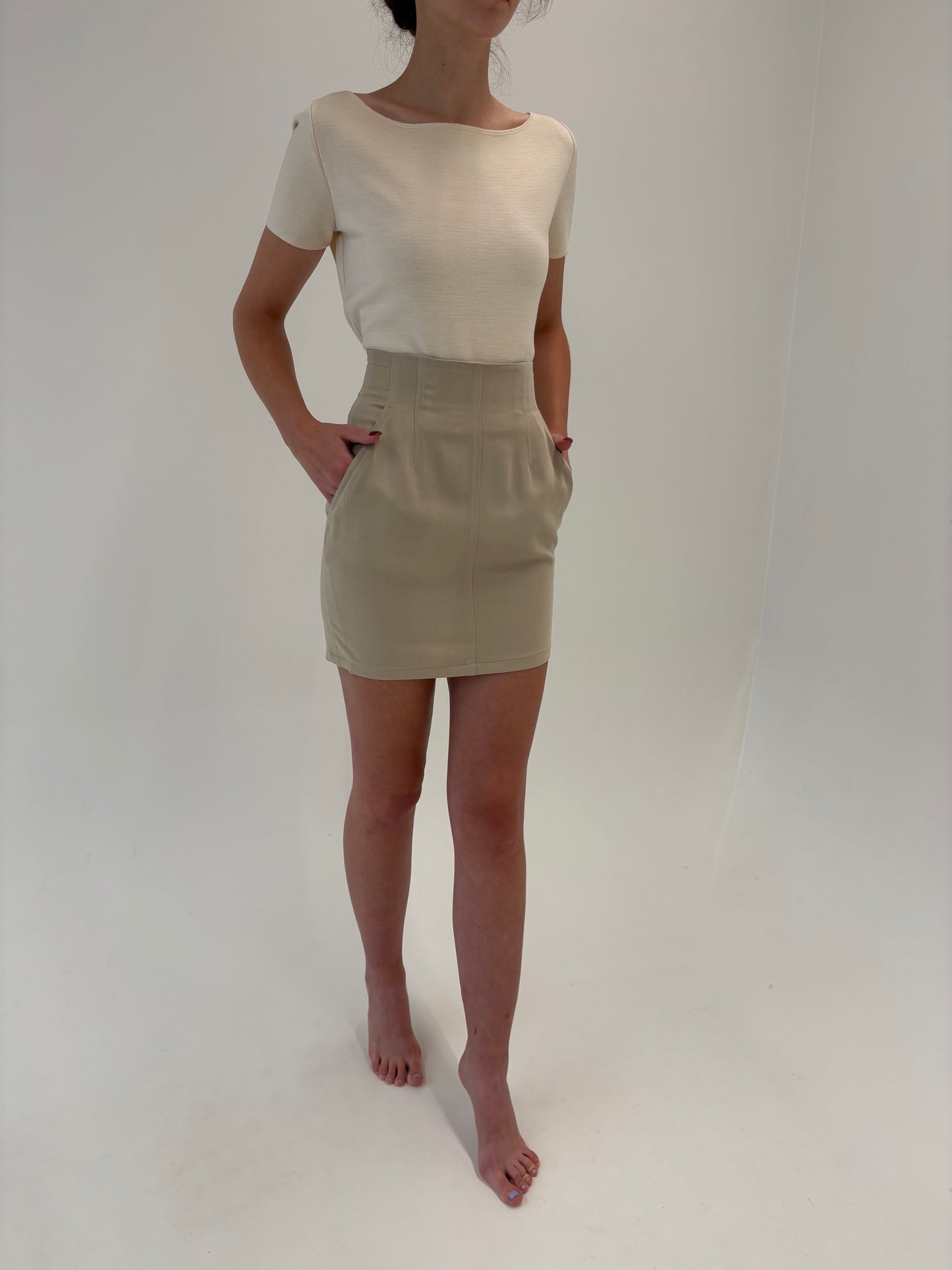Fustă beige de brand luxury René Lezard din lana extrafina