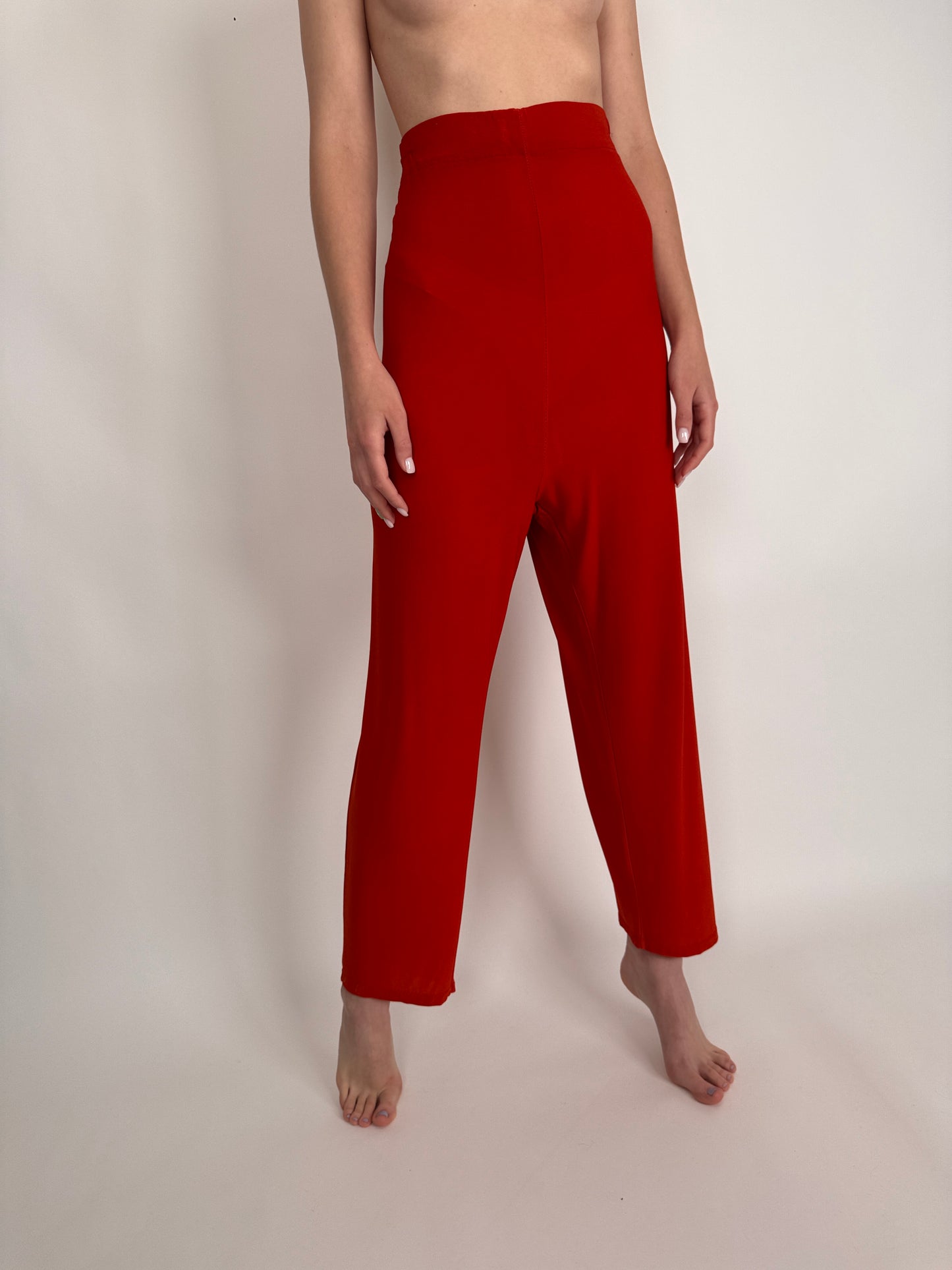 Pantaloni cherry red cu talie ultra înaltă elastică