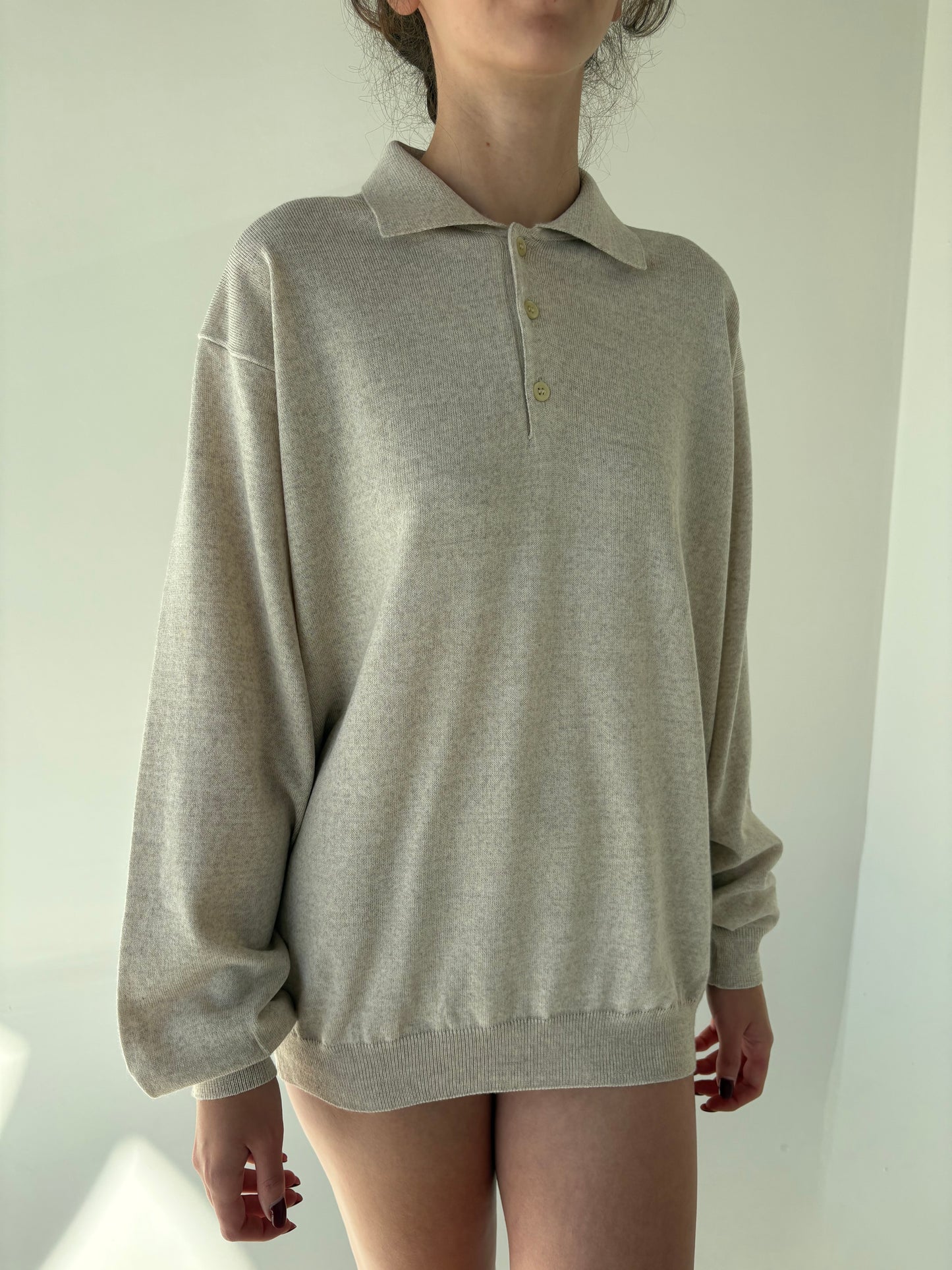 Pulover tall polo light nude din lana merino extrafina multiply