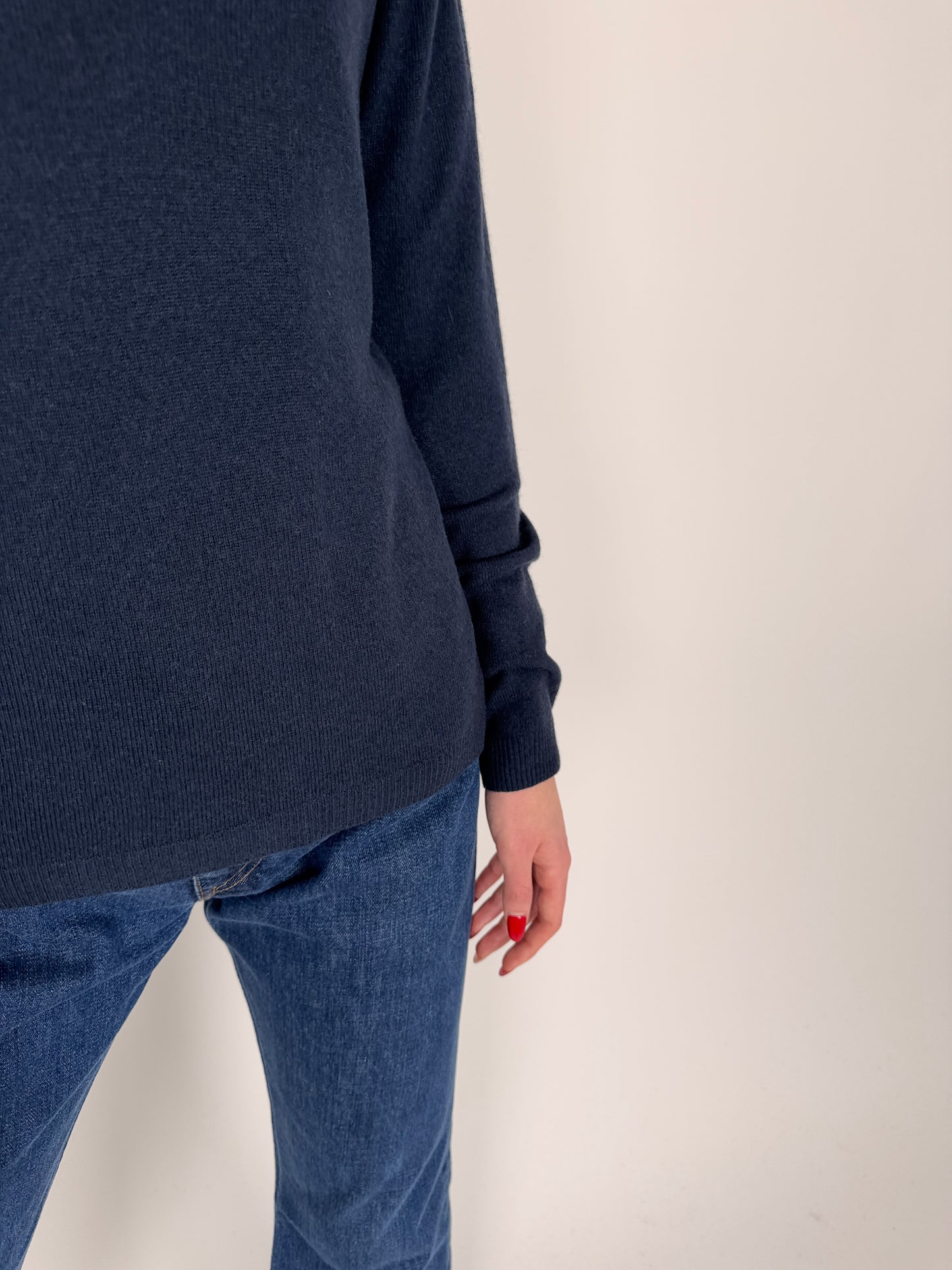 Pulover italian din mix de lana extrafina cu cașmir Navy blue