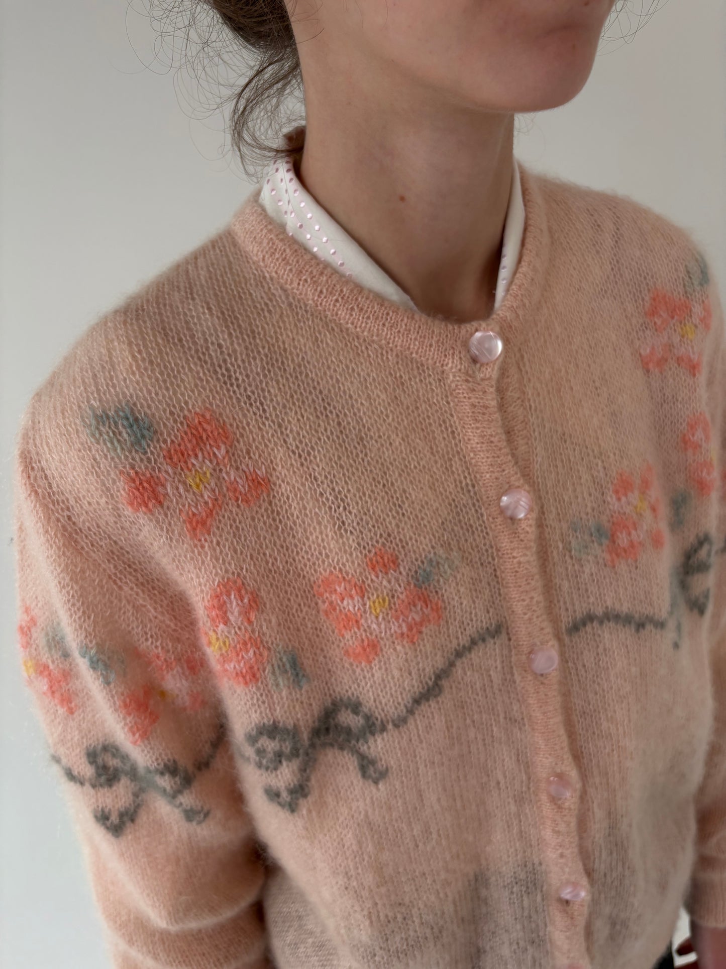 Cardigan italian vintage din baby mohair light salmon pink