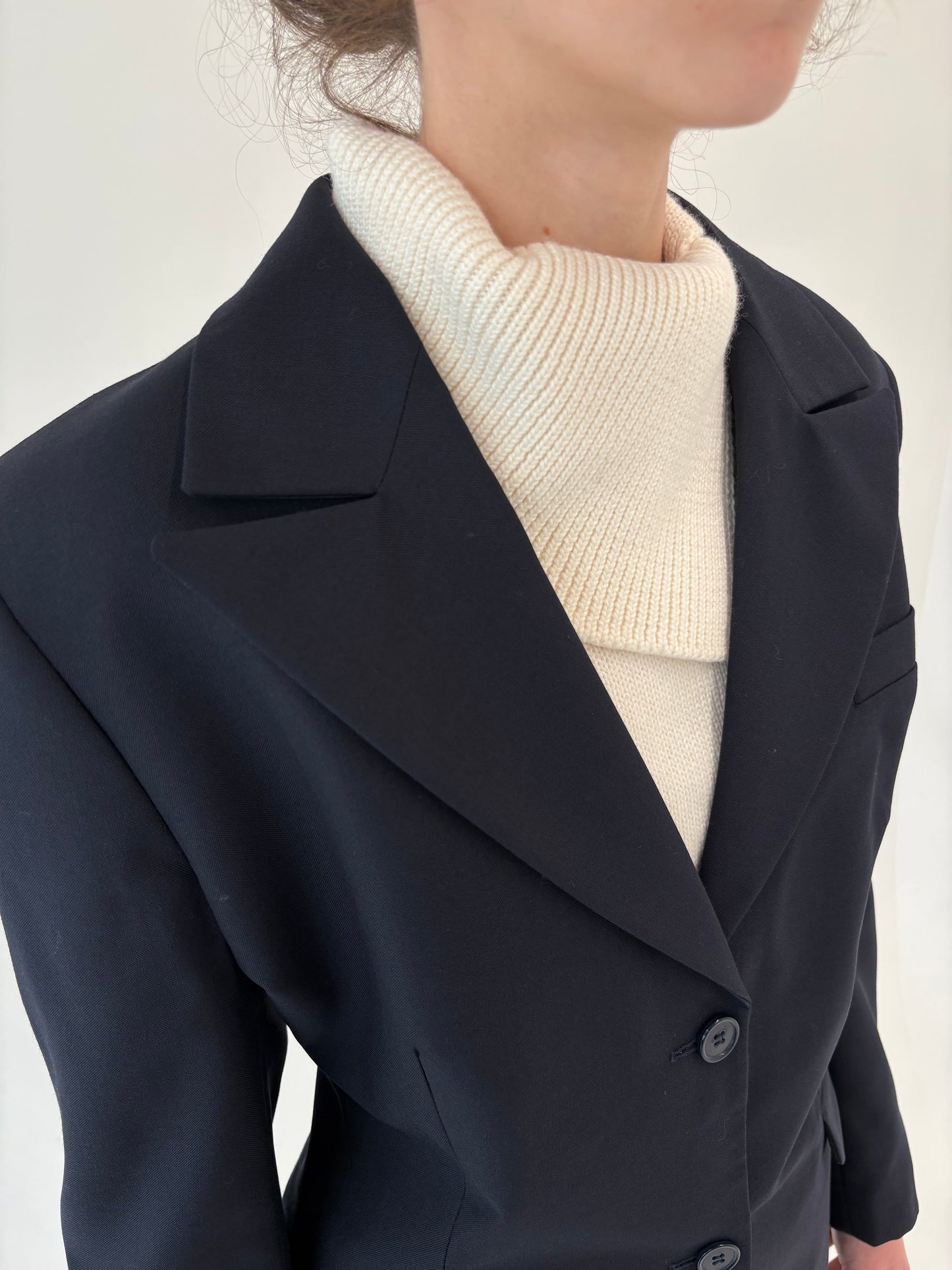 Sacou cambrat cu revere late din lana extrafina Navy blue